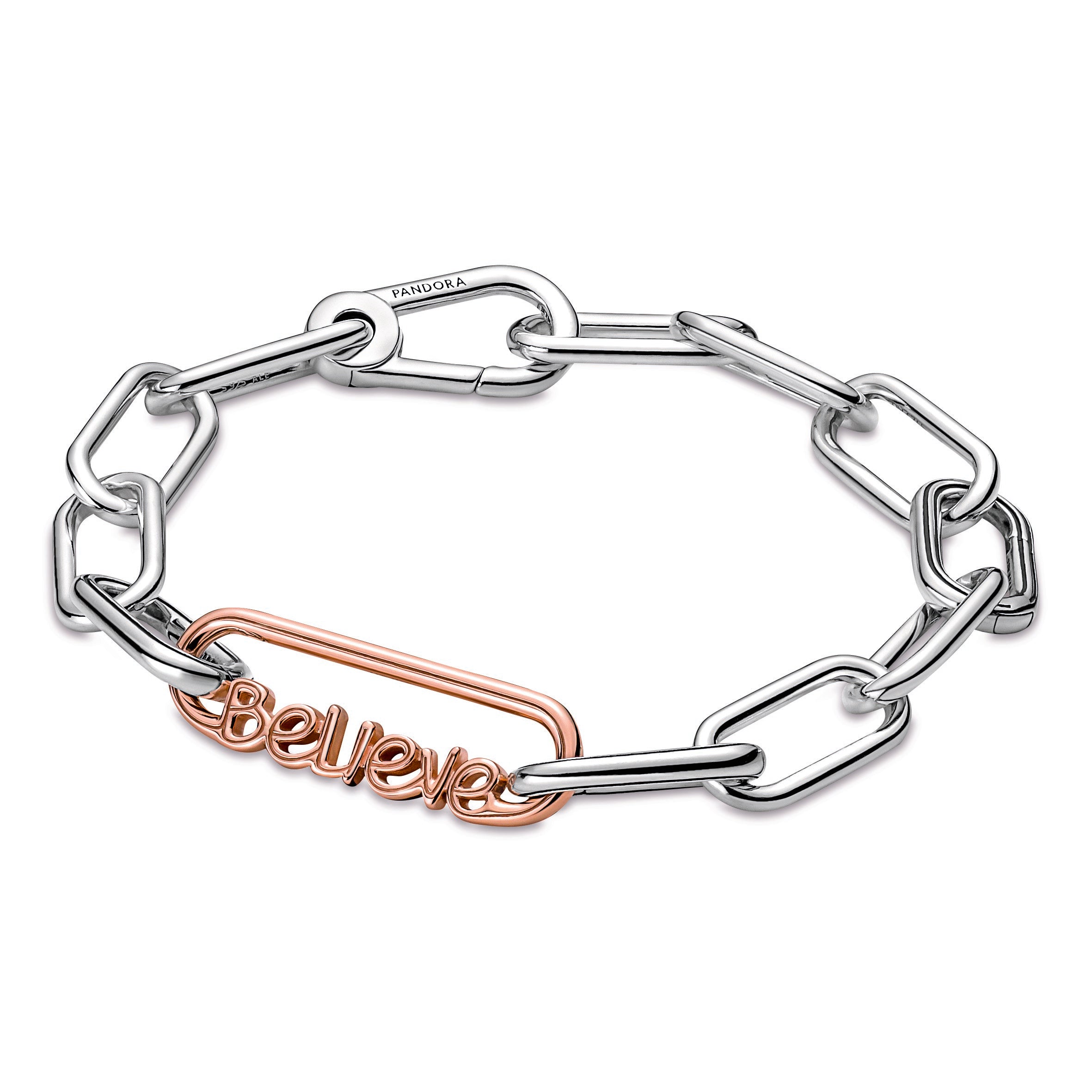 PANDORA ME Styling Believe Word Link 14K Rose Gold Plated Unique Metal Blend Necklaces And Pendants Pendant Necklace Jewelry Gift