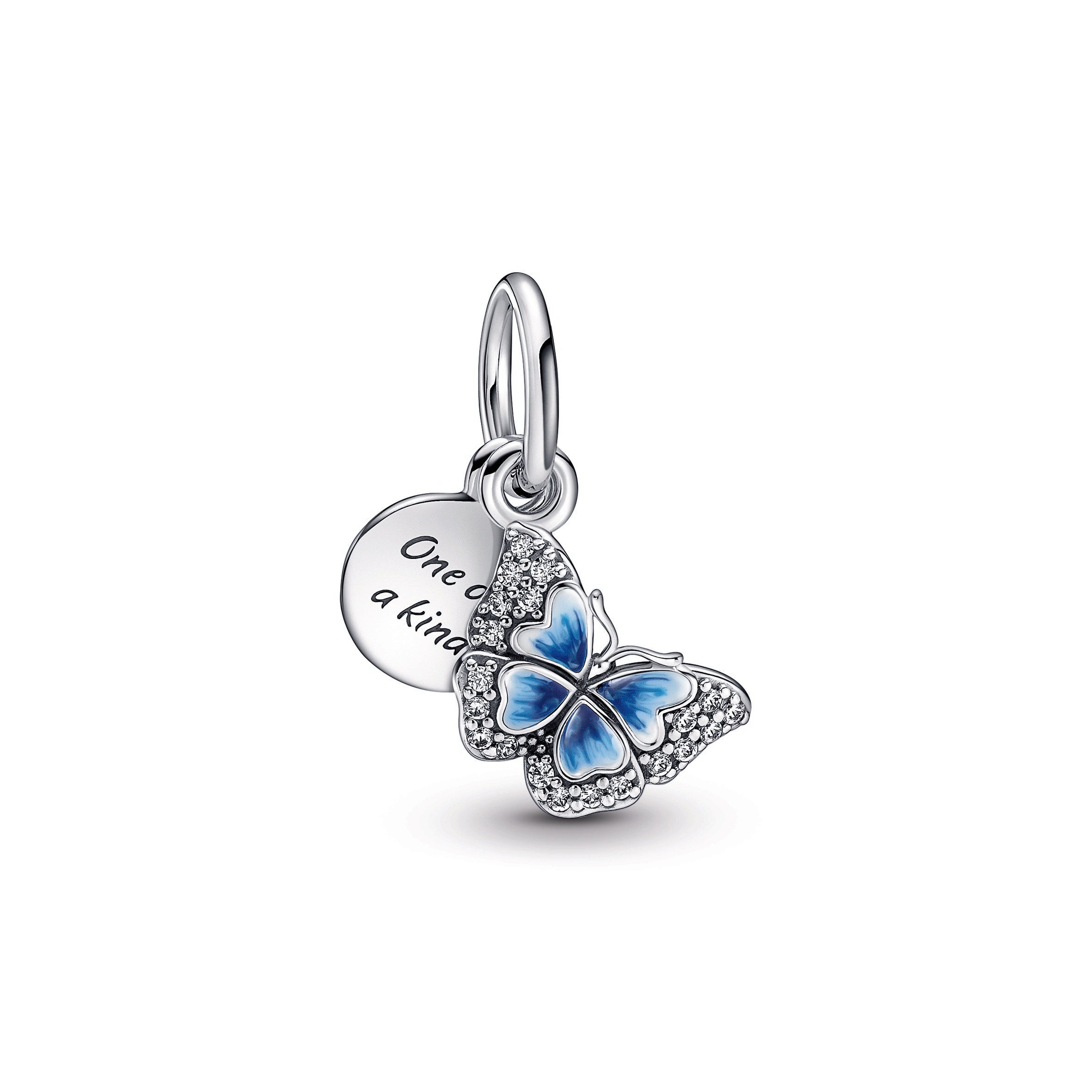 PANDORA Blue Butterfly And Quote Double Dangle Charm Cubic Zirconia Charms Bracelet Charm Jewelry Gift