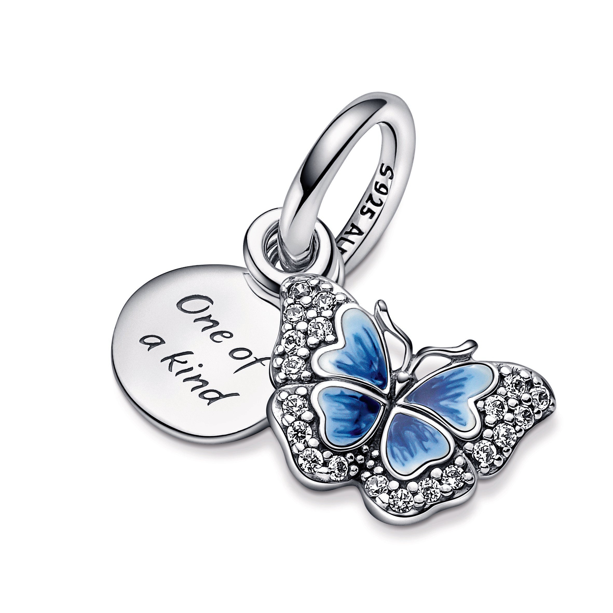 PANDORA Blue Butterfly And Quote Double Dangle Charm Cubic Zirconia Charms Bracelet Charm Jewelry Gift