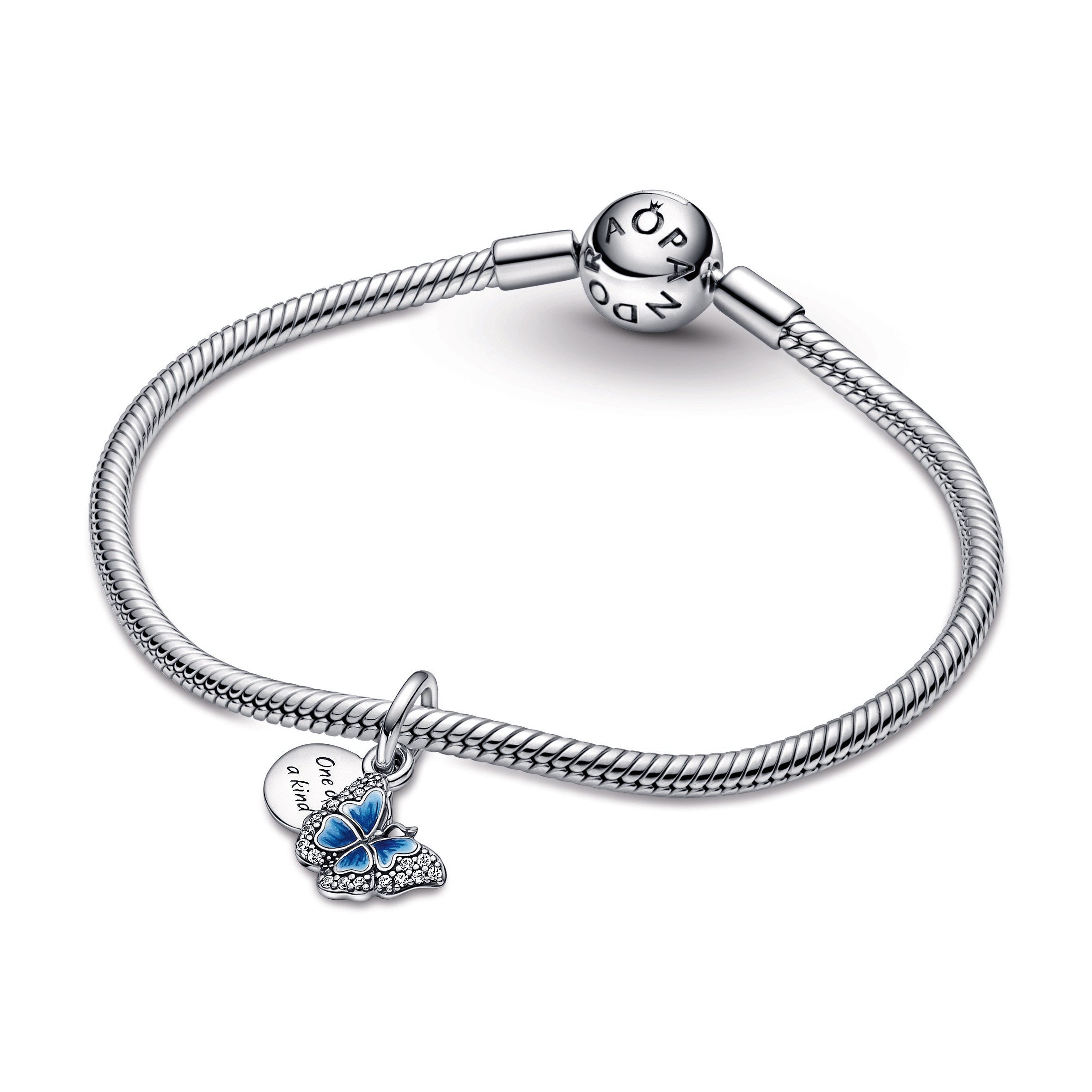 PANDORA Blue Butterfly And Quote Double Dangle Charm Cubic Zirconia Charms Bracelet Charm Jewelry Gift