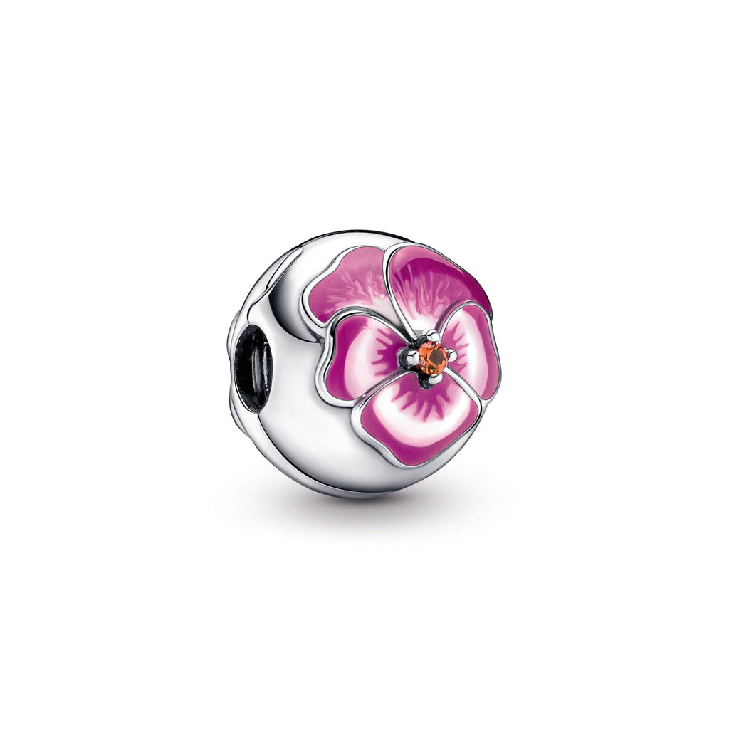 PANDORA Pink Pansy Flower Clip Charm Crystals Charms Bracelet Charm Jewelry Gift