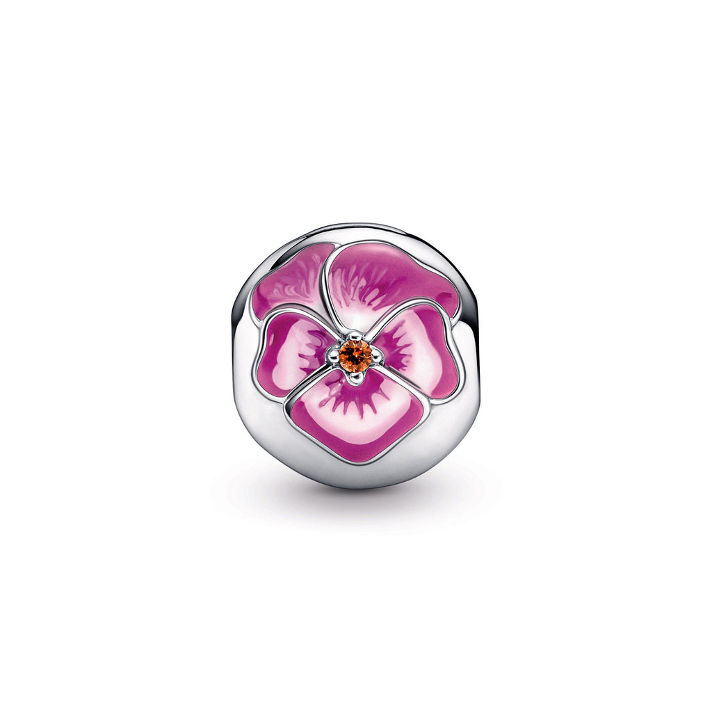 PANDORA Pink Pansy Flower Clip Charm Crystals Charms Bracelet Charm Jewelry Gift