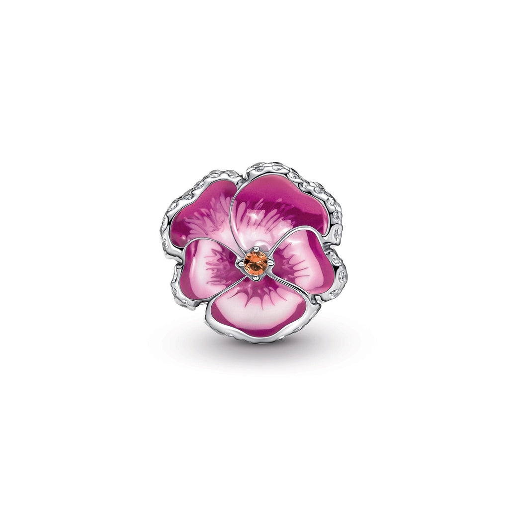 PANDORA Pink Pansy Flower Charm Cubic Zirconia Charms Bracelet Charm Jewelry Gift