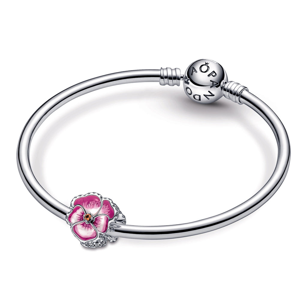 PANDORA Pink Pansy Flower Charm Cubic Zirconia Charms Bracelet Charm Jewelry Gift