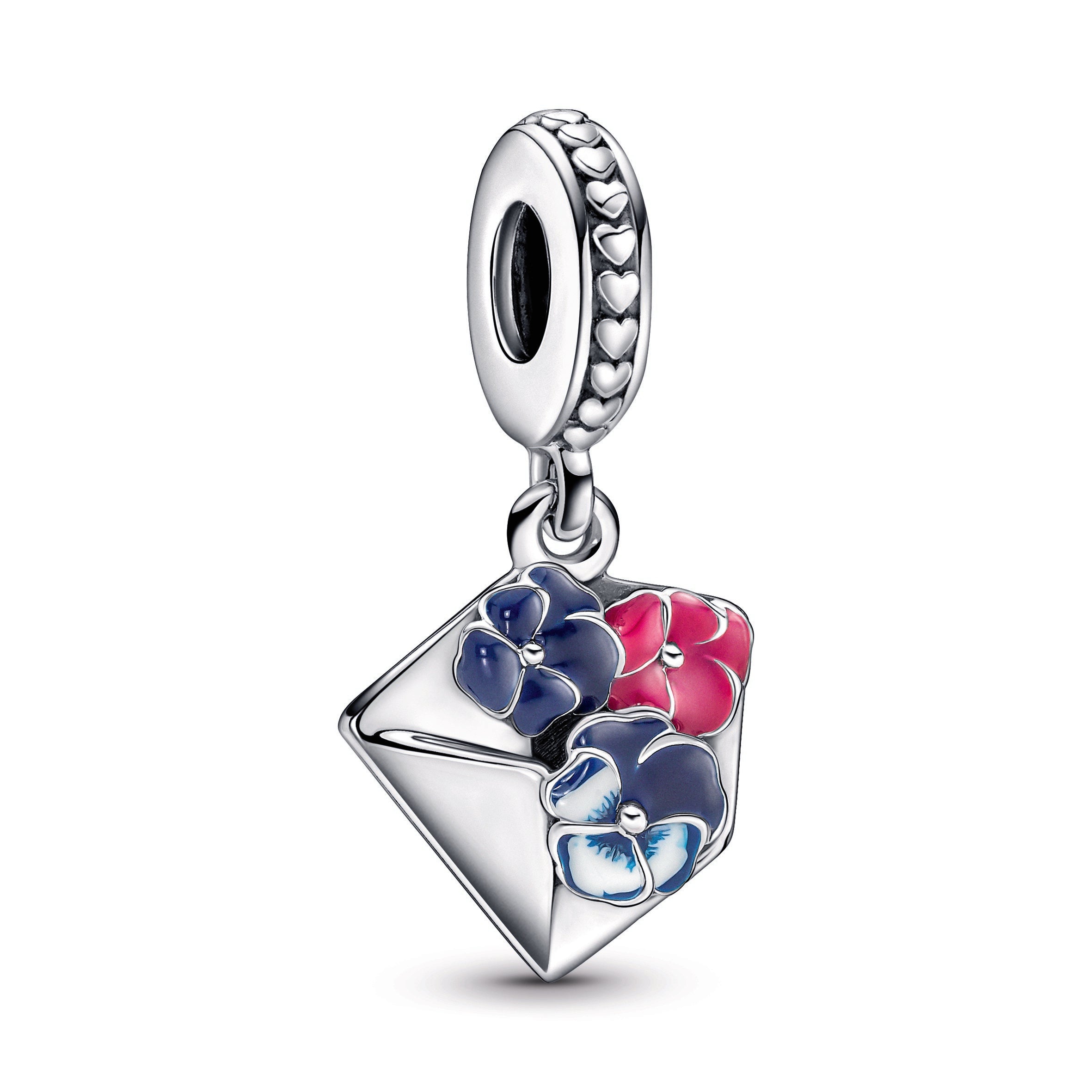 PANDORA Pansy Flower Envelope Dangle Charm Sterling Silver Charms Bracelet Charm Jewelry Gift