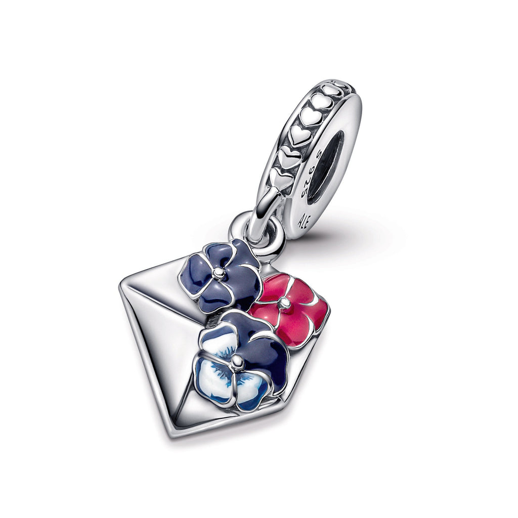 PANDORA Pansy Flower Envelope Dangle Charm Sterling Silver Charms Bracelet Charm Jewelry Gift