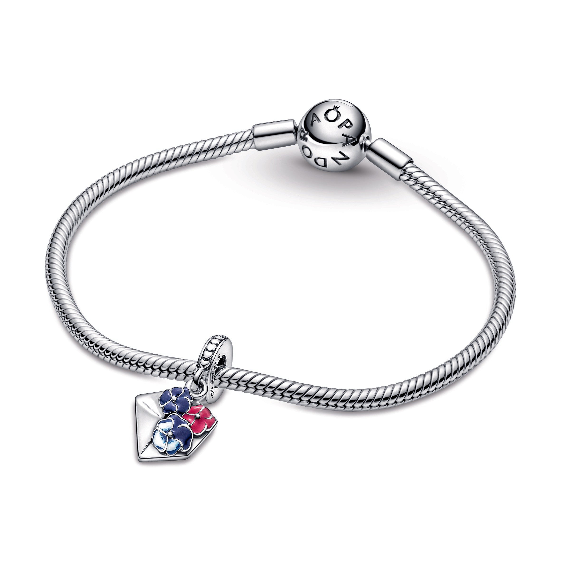 PANDORA Pansy Flower Envelope Dangle Charm Sterling Silver Charms Bracelet Charm Jewelry Gift