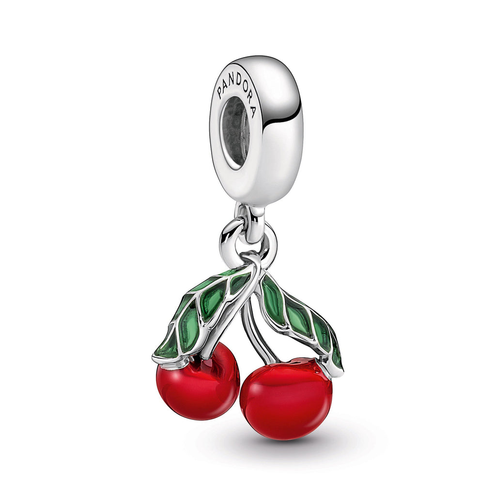 PANDORA Asymmetrical Cherry Fruit Dangle Charm Enamel Charms Bracelet Charm Jewelry Gift
