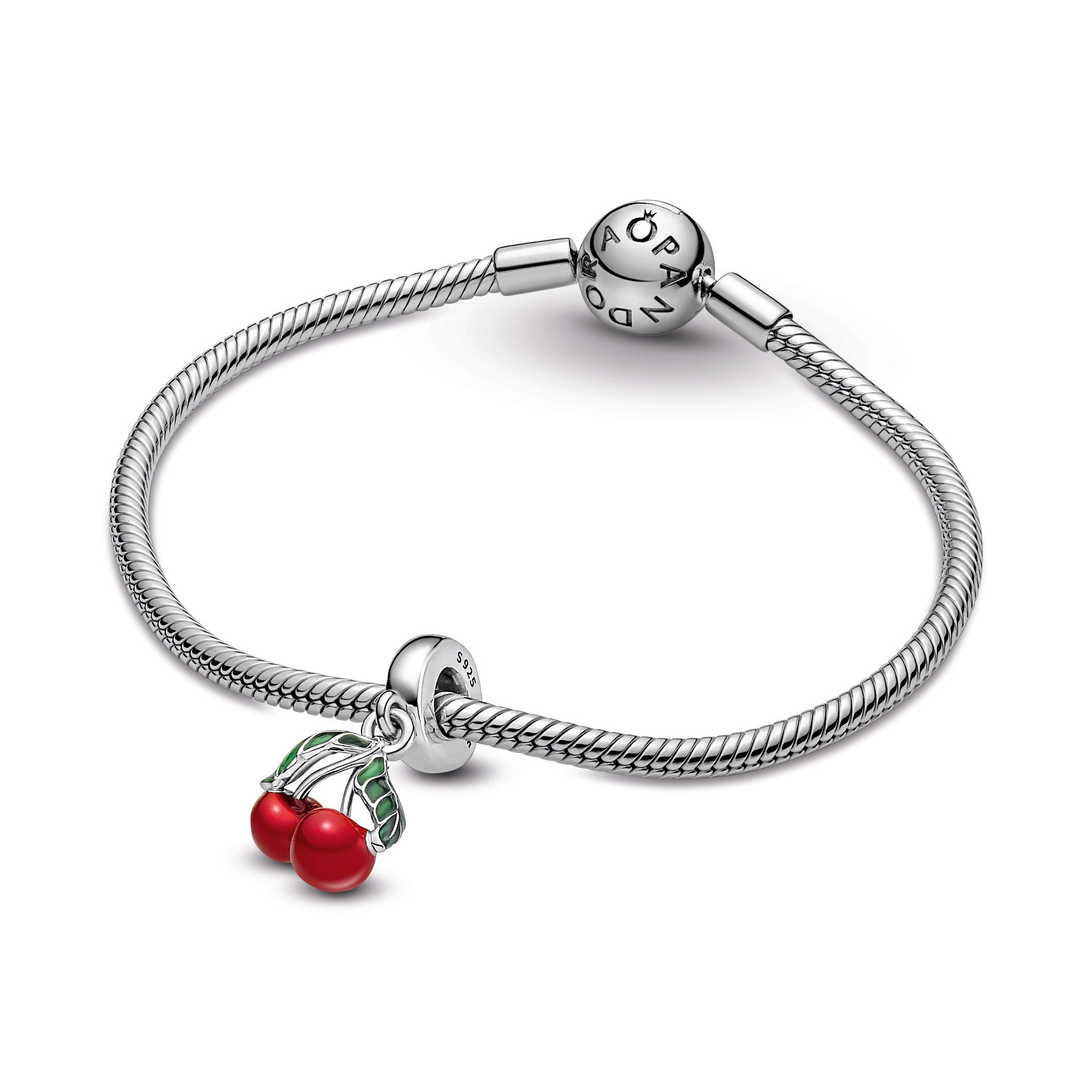 PANDORA Asymmetrical Cherry Fruit Dangle Charm Enamel Charms Bracelet Charm Jewelry Gift