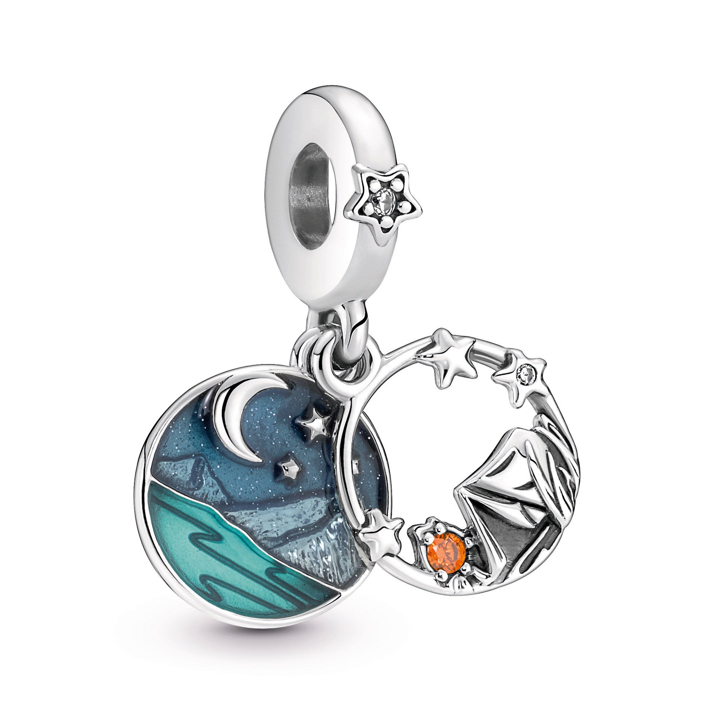 PANDORA Camping Night Sky Double Dangle Charm Cubic Zirconia Charms Bracelet Charm Jewelry Gift