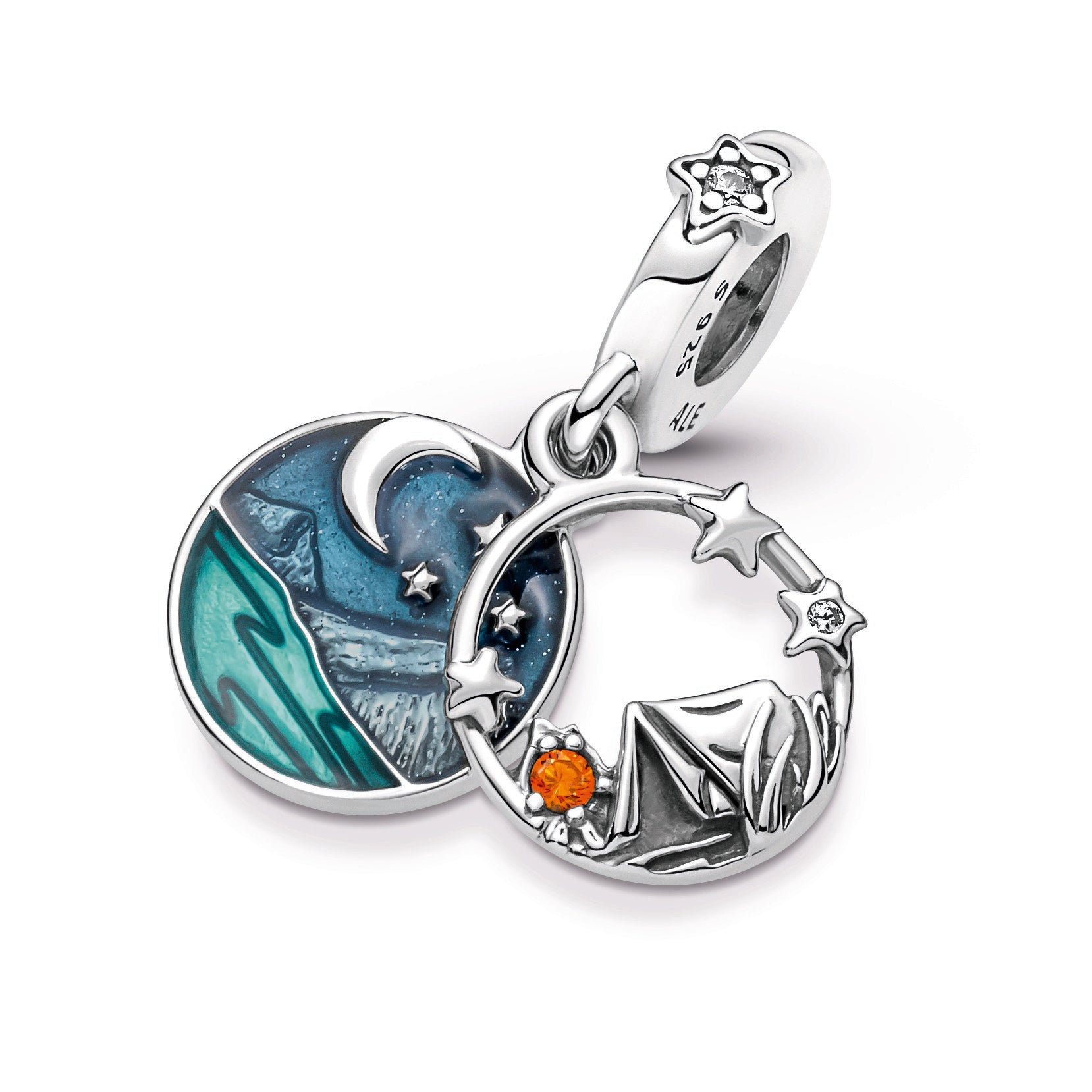 PANDORA Camping Night Sky Double Dangle Charm Cubic Zirconia Charms Bracelet Charm Jewelry Gift