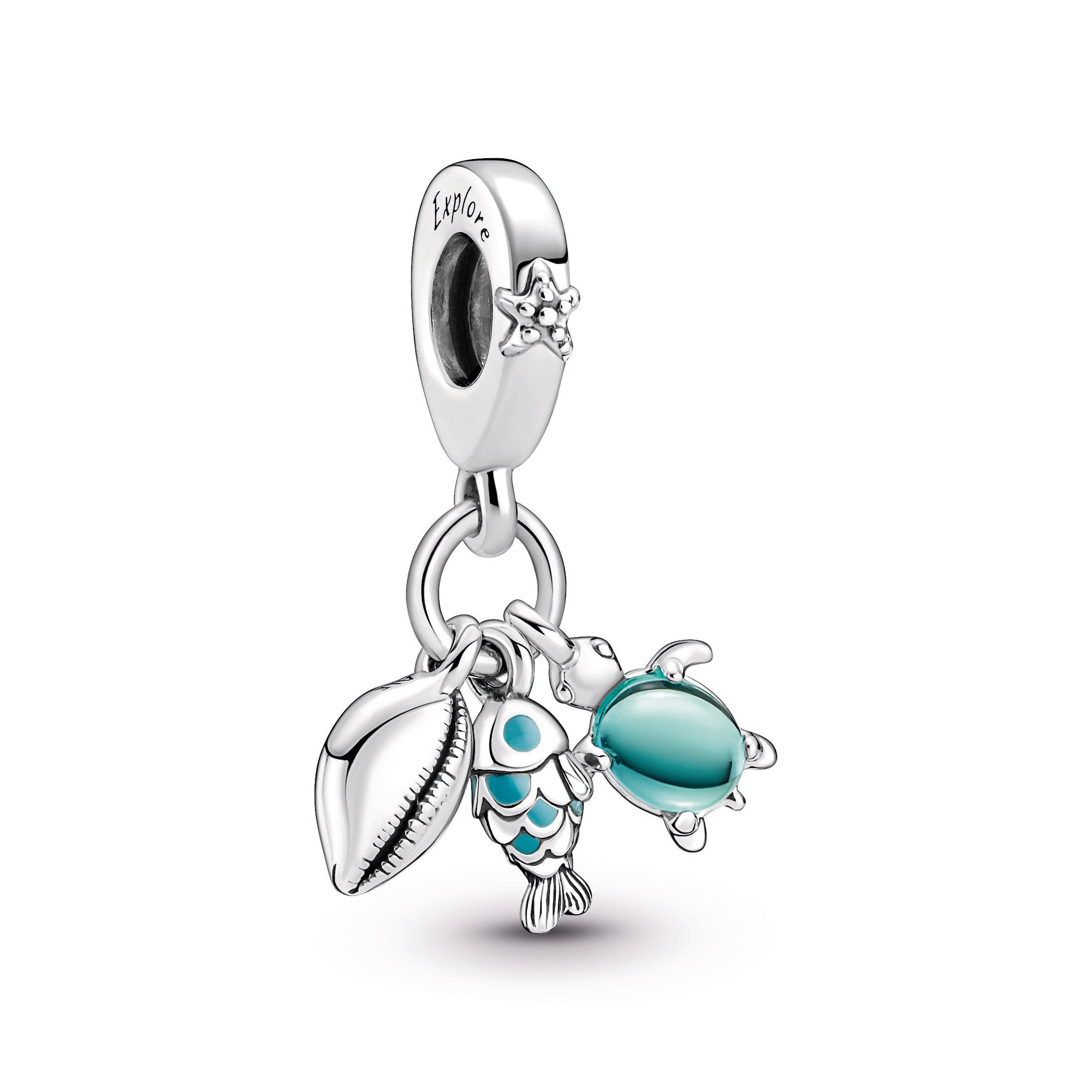 PANDORA Fish Sea Turtle And Conch Triple Dangle Charm Enamel Charms Bracelet Charm Jewelry Gift