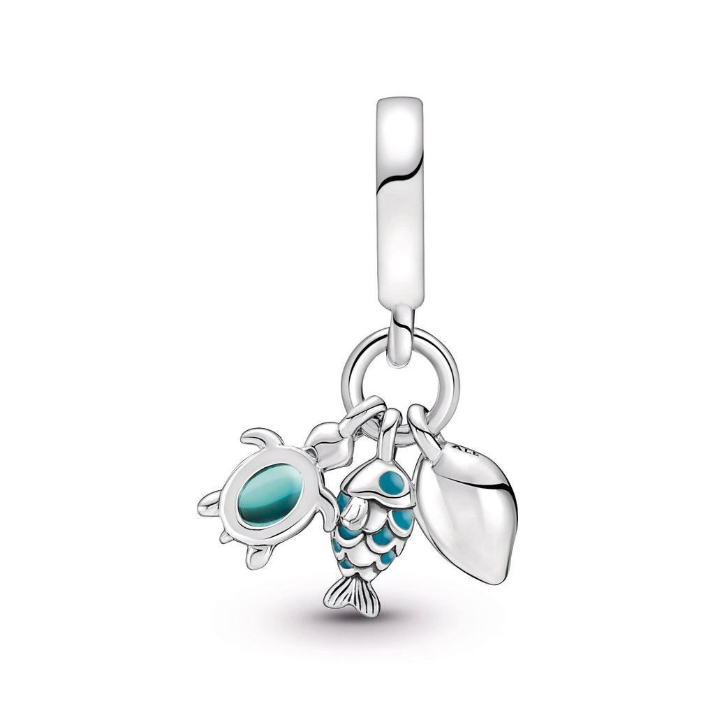 PANDORA Fish Sea Turtle And Conch Triple Dangle Charm Enamel Charms Bracelet Charm Jewelry Gift