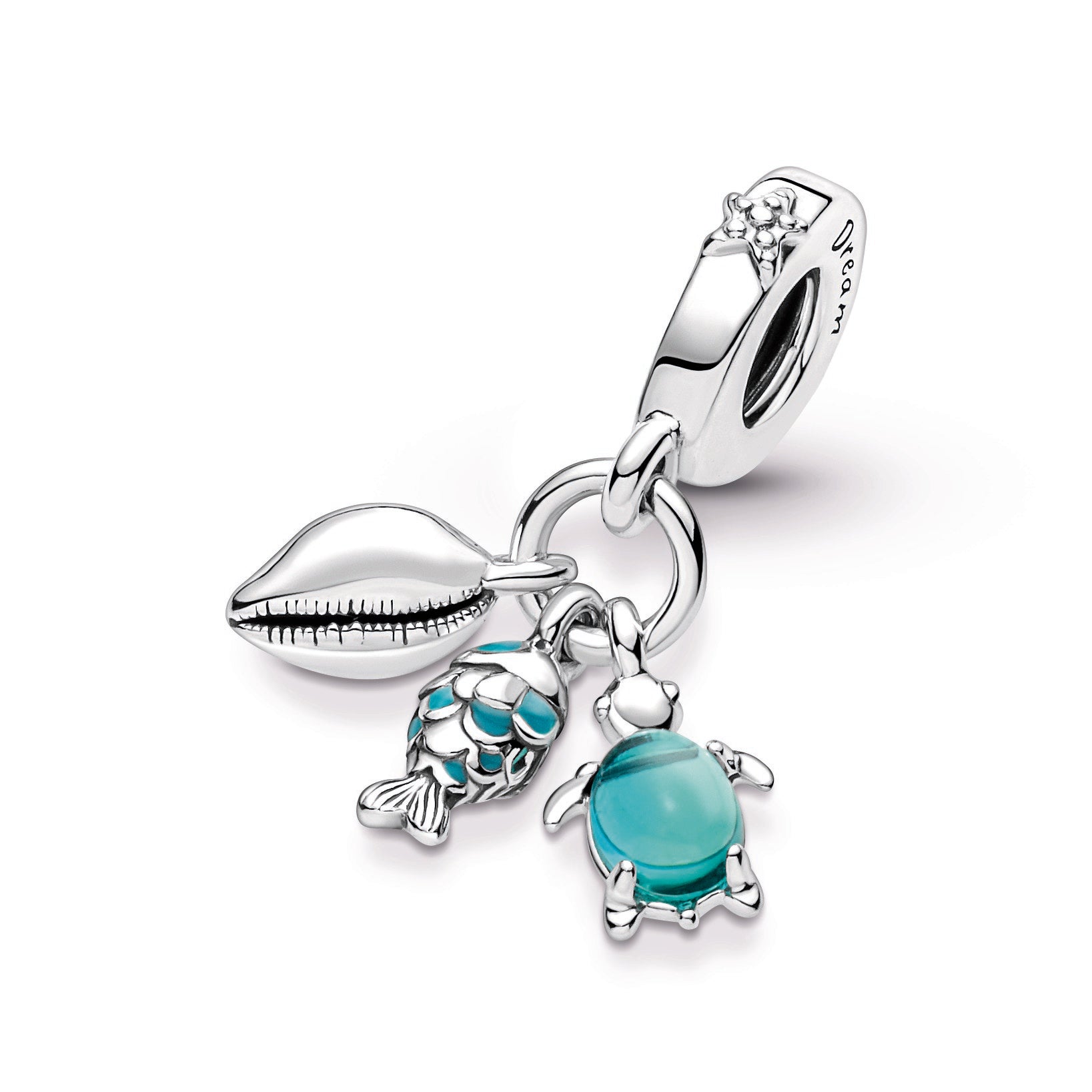 PANDORA Fish Sea Turtle And Conch Triple Dangle Charm Enamel Charms Bracelet Charm Jewelry Gift