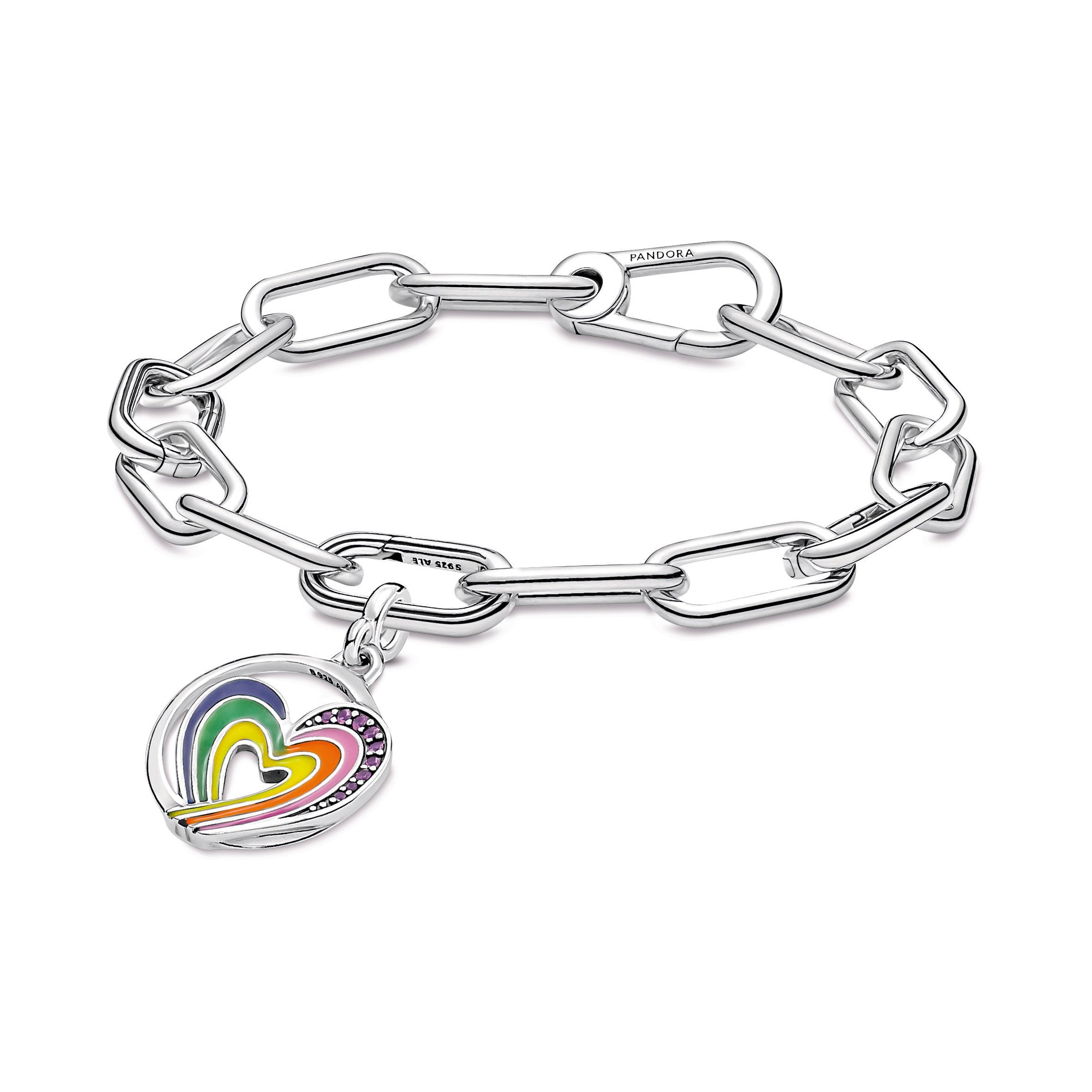 PANDORA ME Rainbow Heart Of Freedom Medallion Crystals Charms Bracelet Charm Jewelry Gift