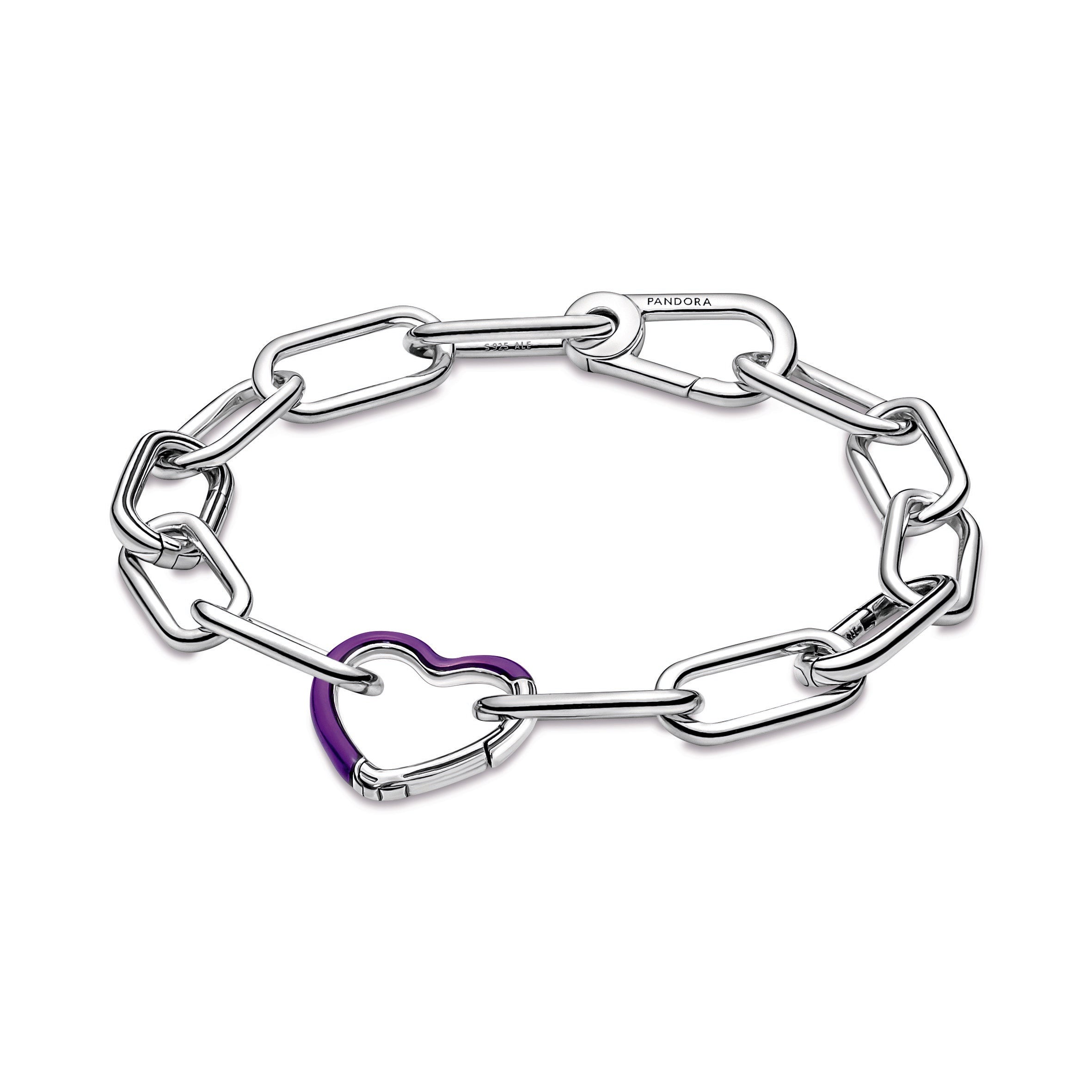 PANDORA ME Bright Purple Styling Heart Connector Enamel Bracelets Chain Bracelet Jewelry Gift