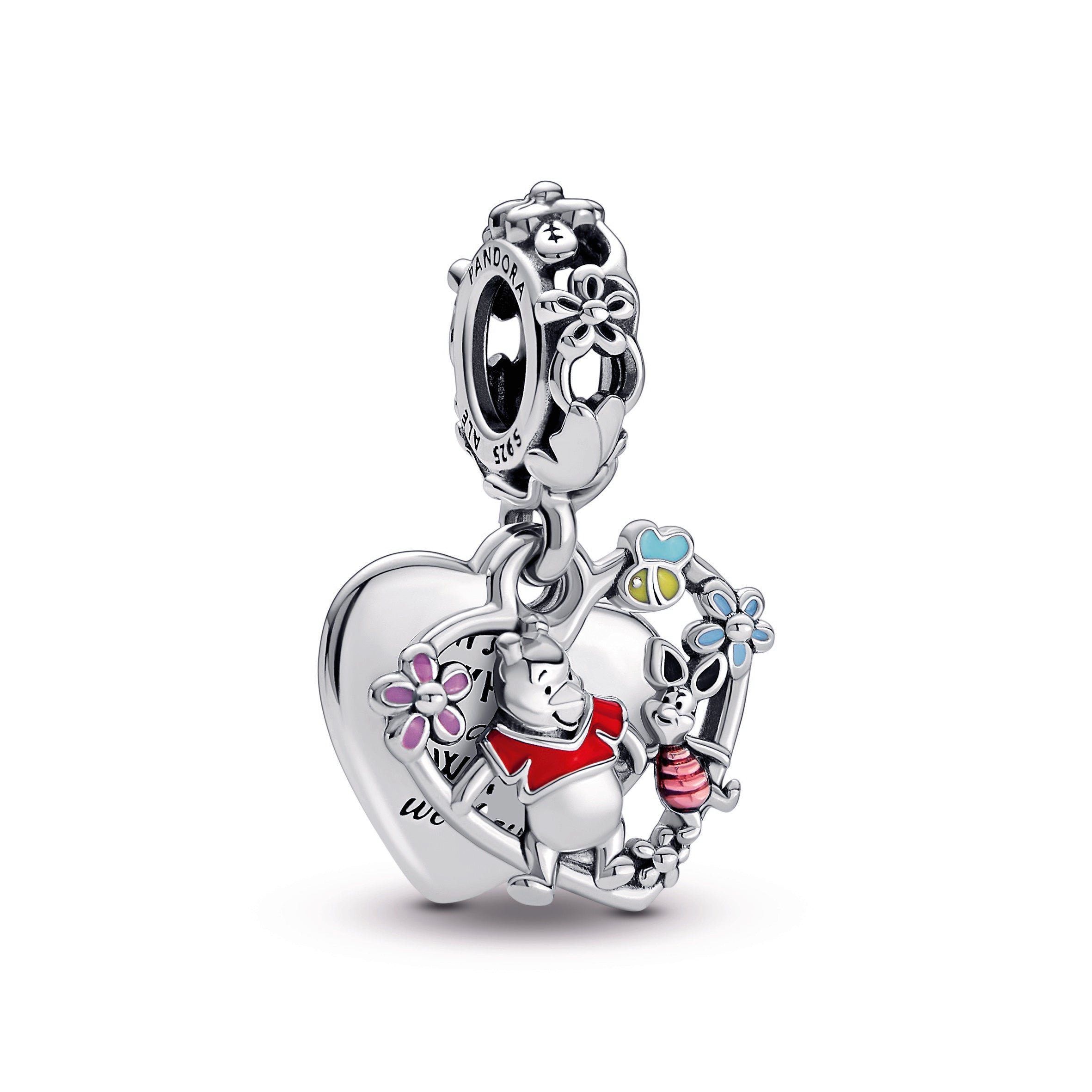 PANDORA Disney Winnie The Pooh And Piglet Double Dangle Charm Enamel Charms Bracelet Charm Jewelry Gift