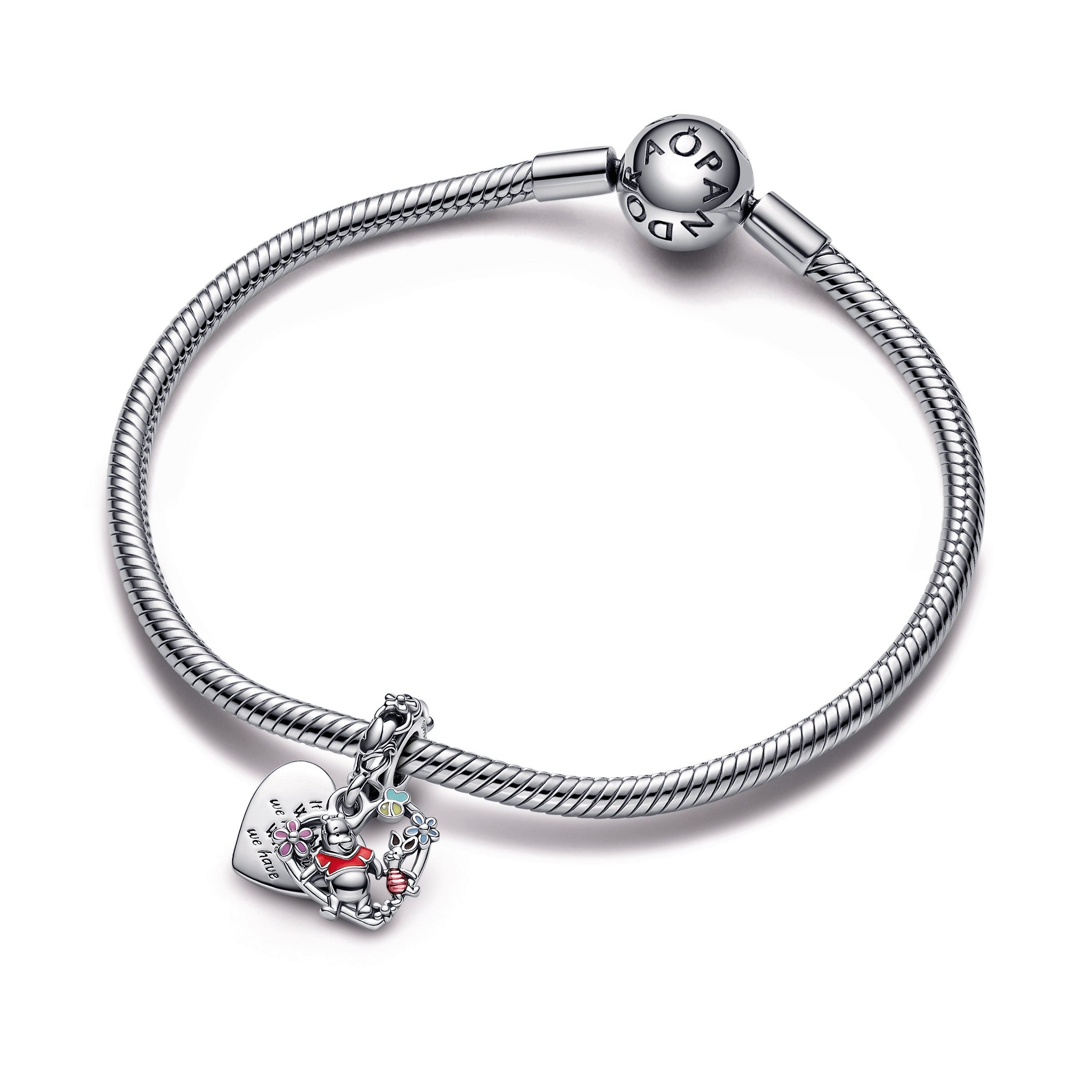 PANDORA Disney Winnie The Pooh And Piglet Double Dangle Charm Enamel Charms Bracelet Charm Jewelry Gift