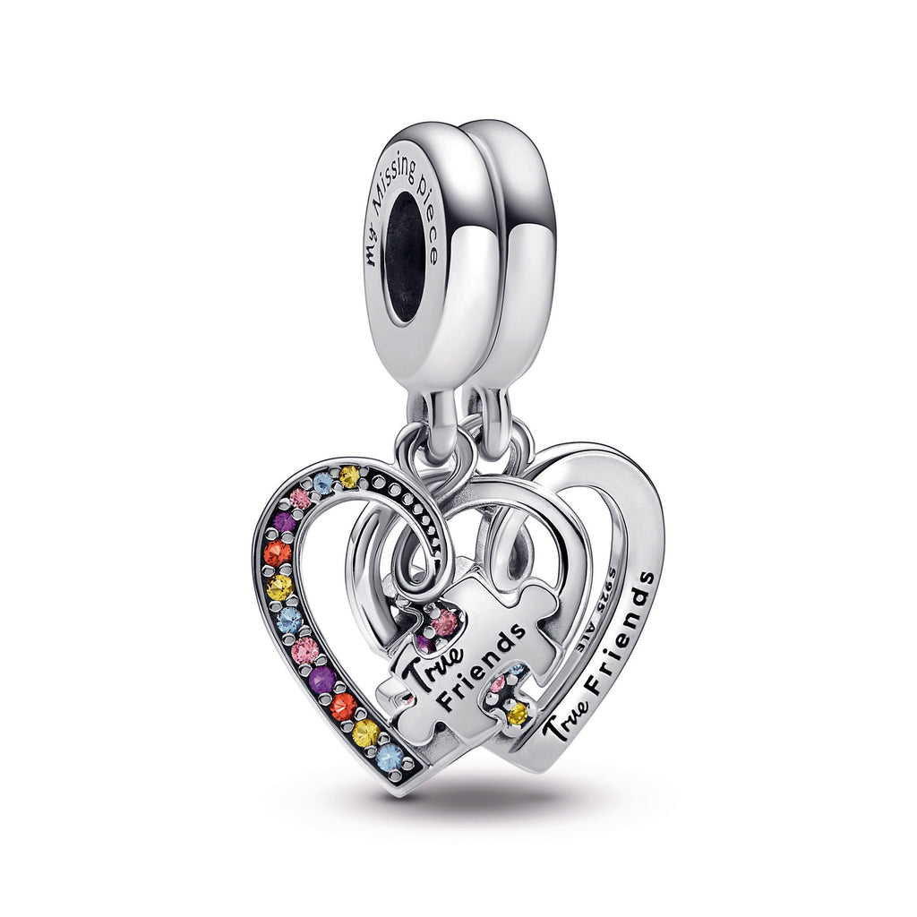PANDORA Puzzle Piece Hearts Splittable Friendship Dangle Charm Sterling Silver Charms Bracelet Charm Jewelry Gift