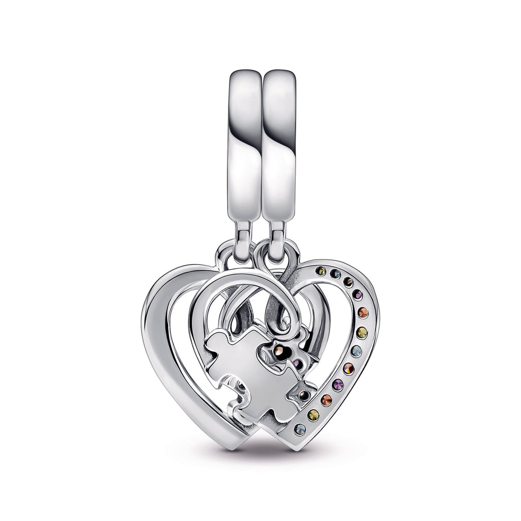 PANDORA Puzzle Piece Hearts Splittable Friendship Dangle Charm Sterling Silver Charms Bracelet Charm Jewelry Gift