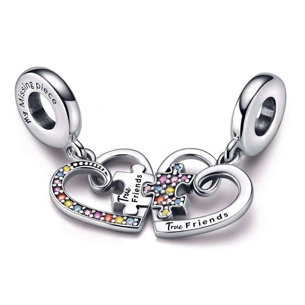 PANDORA Puzzle Piece Hearts Splittable Friendship Dangle Charm Sterling Silver Charms Bracelet Charm Jewelry Gift