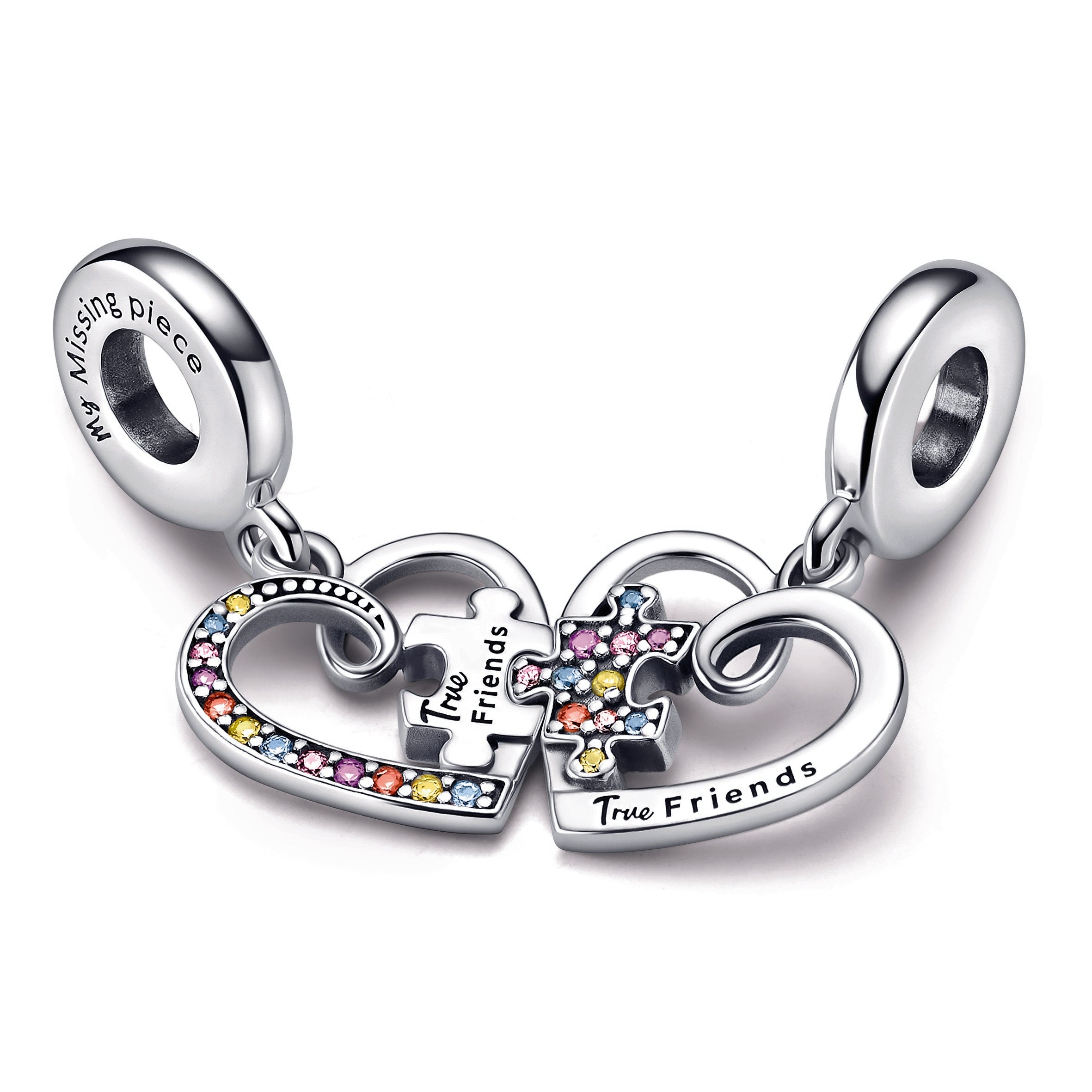 PANDORA Puzzle Piece Hearts Splittable Friendship Dangle Charm Sterling Silver Charms Bracelet Charm Jewelry Gift