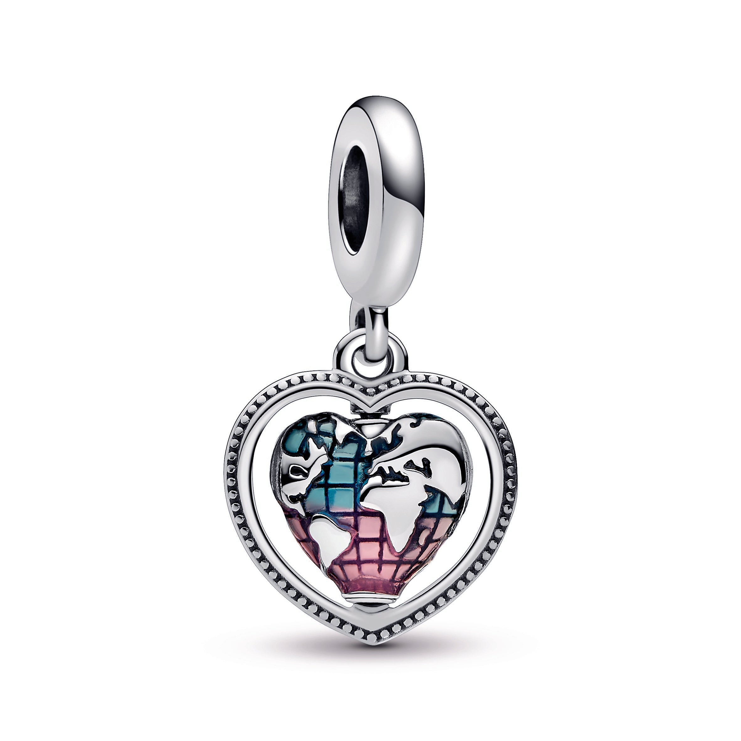 PANDORA Family Spinning Heart Globe Dangle Charm Enamel Charms Bracelet Charm Jewelry Gift