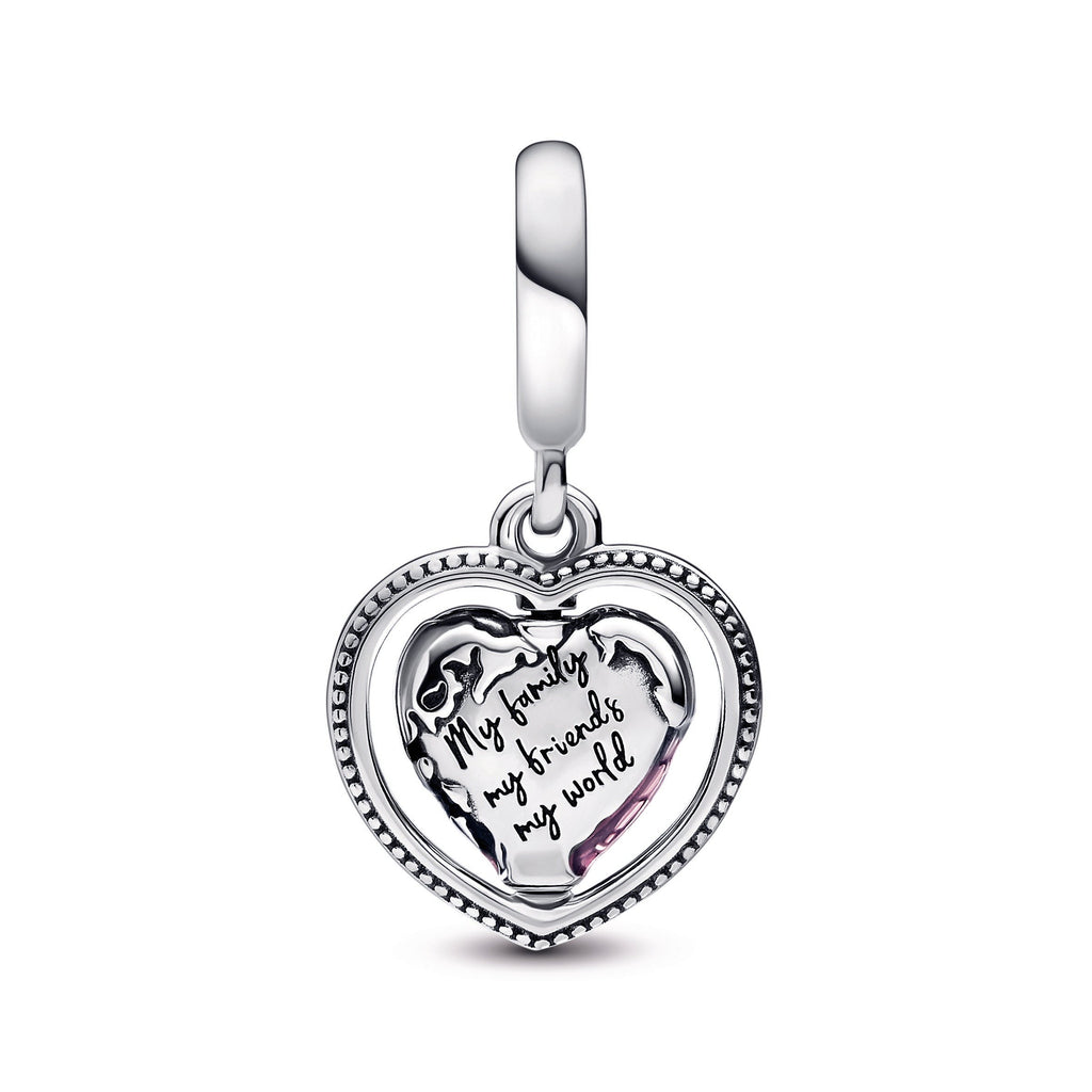 PANDORA Family Spinning Heart Globe Dangle Charm Enamel Charms Bracelet Charm Jewelry Gift