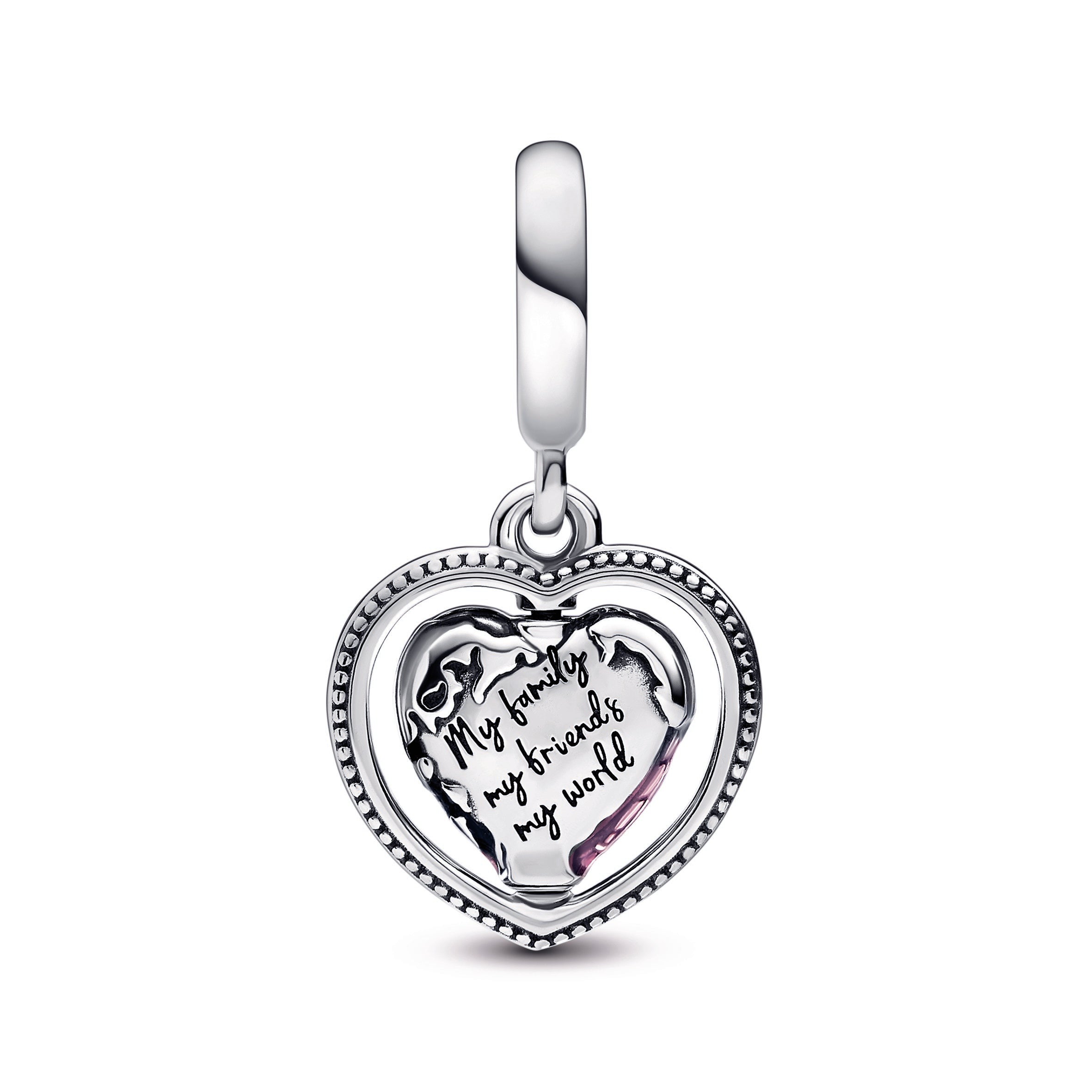 PANDORA Family Spinning Heart Globe Dangle Charm Enamel Charms Bracelet Charm Jewelry Gift