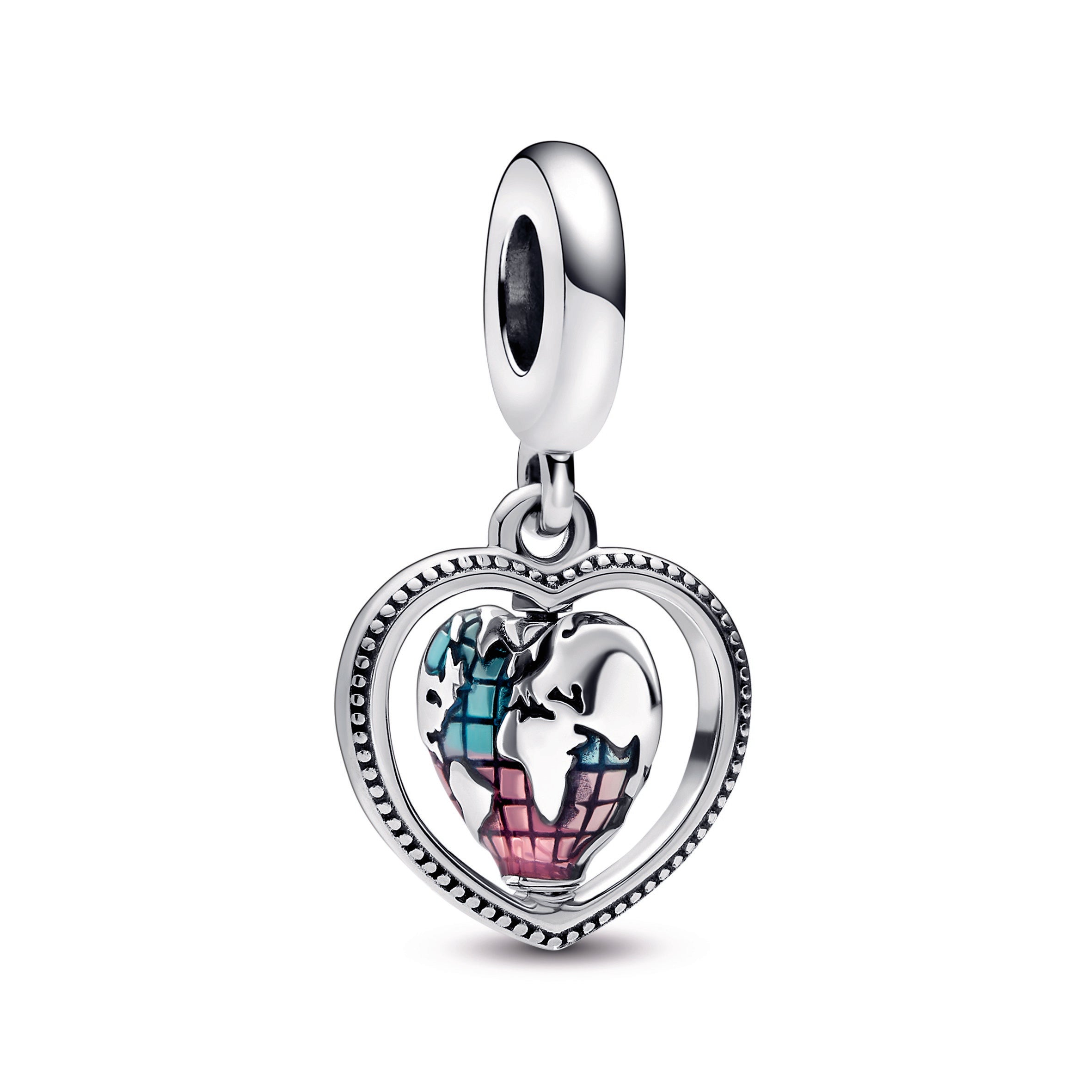 PANDORA Family Spinning Heart Globe Dangle Charm Enamel Charms Bracelet Charm Jewelry Gift