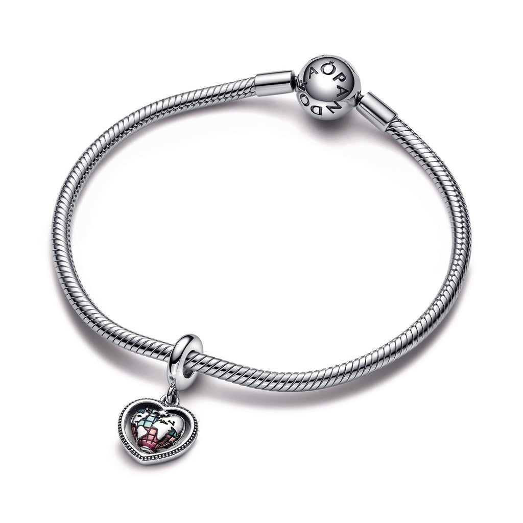 PANDORA Family Spinning Heart Globe Dangle Charm Enamel Charms Bracelet Charm Jewelry Gift