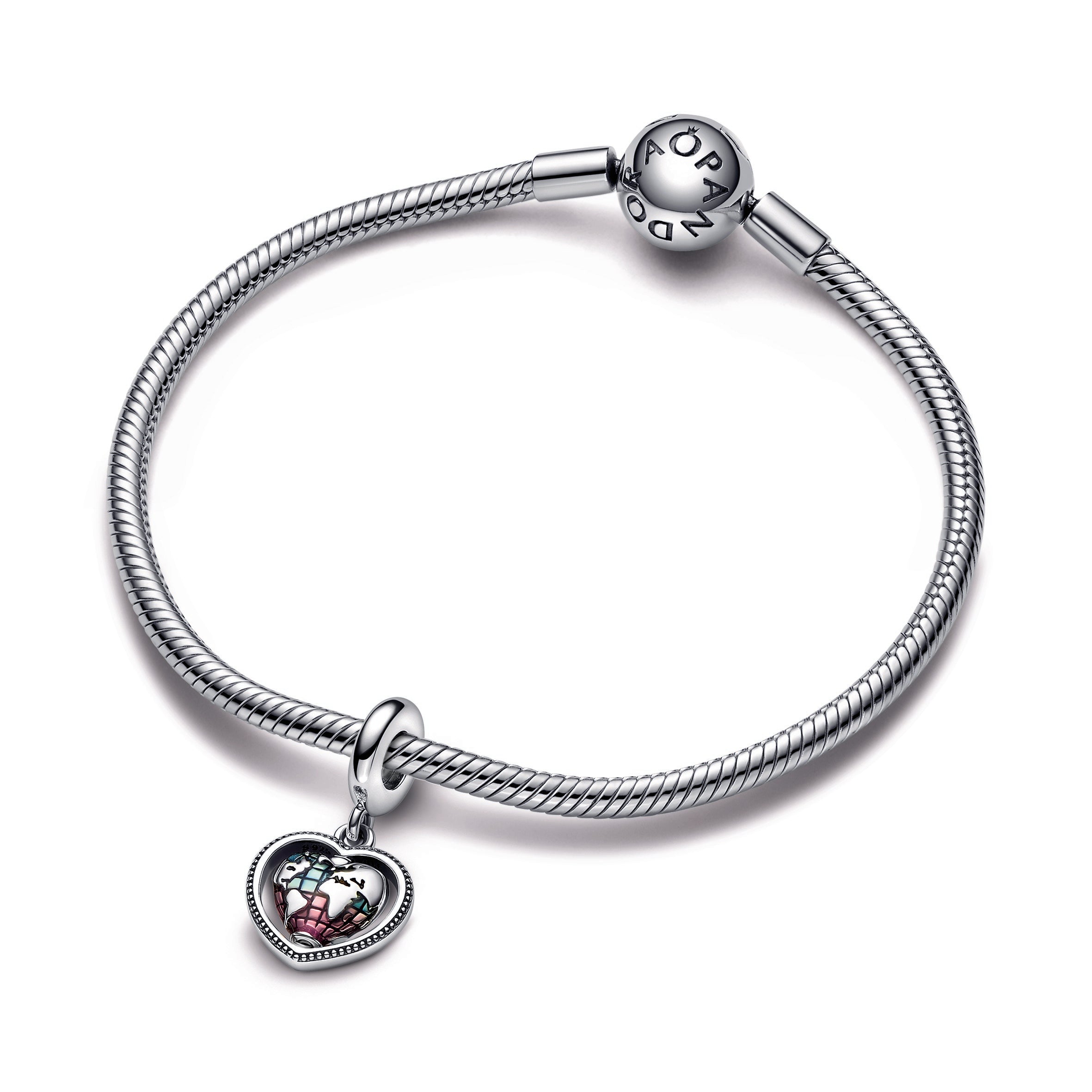 PANDORA Family Spinning Heart Globe Dangle Charm Enamel Charms Bracelet Charm Jewelry Gift