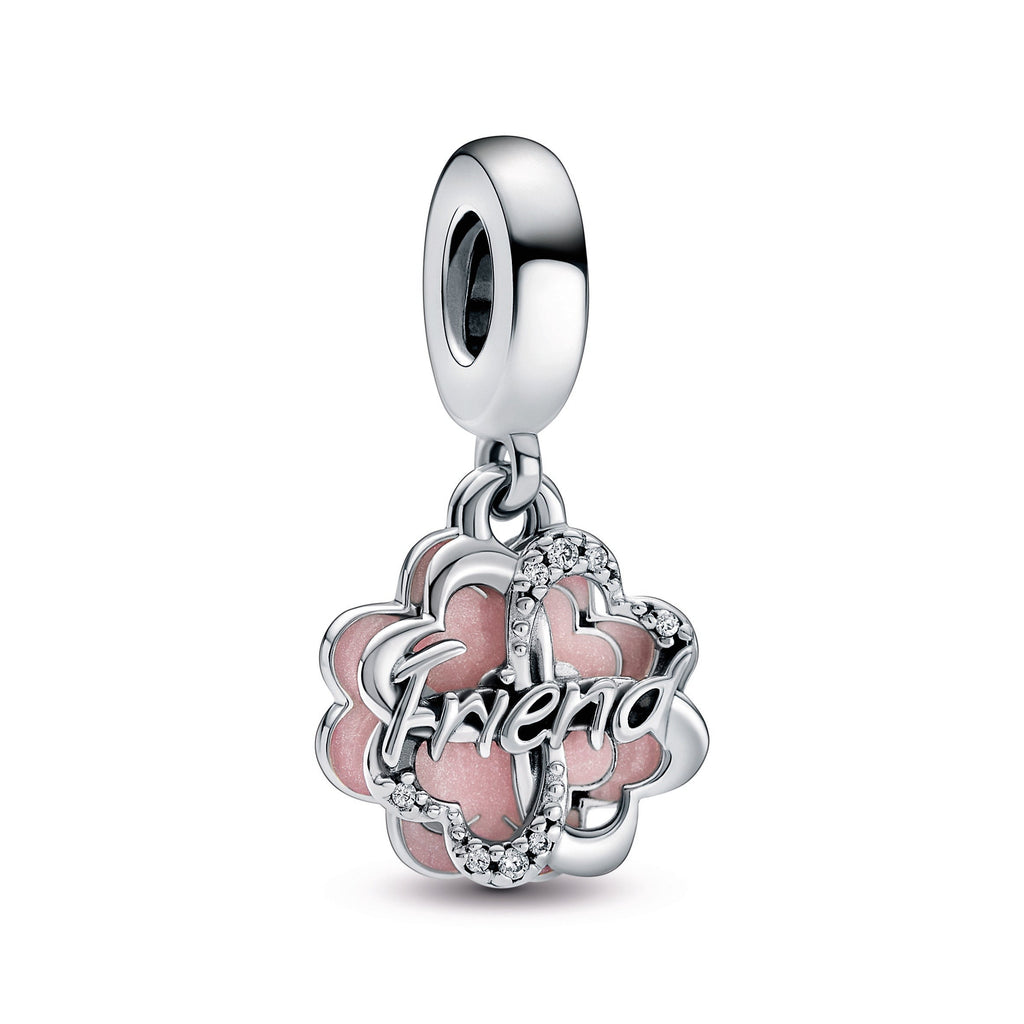 PANDORA Four-leaf Clover Friendship Double Dangle Charm Enamel Charms Bracelet Charm Jewelry Gift