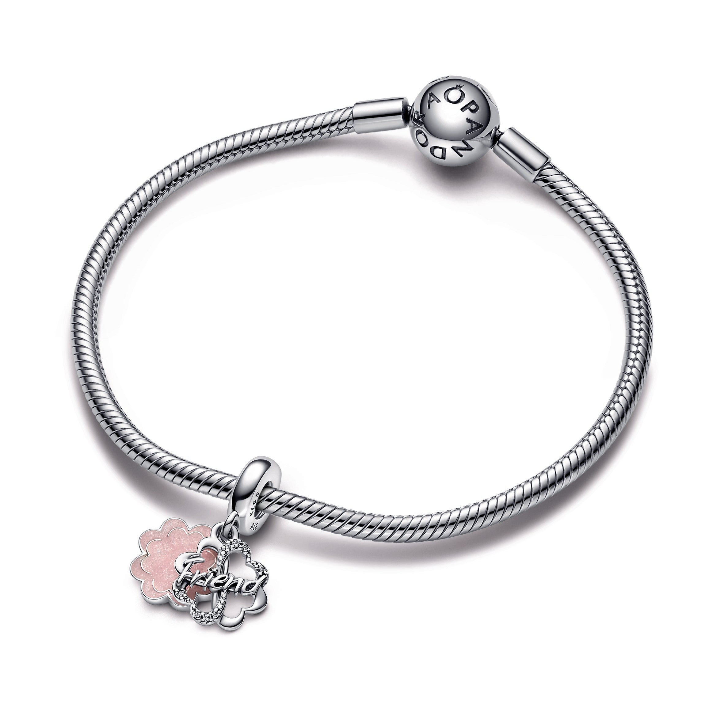 PANDORA Four-leaf Clover Friendship Double Dangle Charm Enamel Charms Bracelet Charm Jewelry Gift