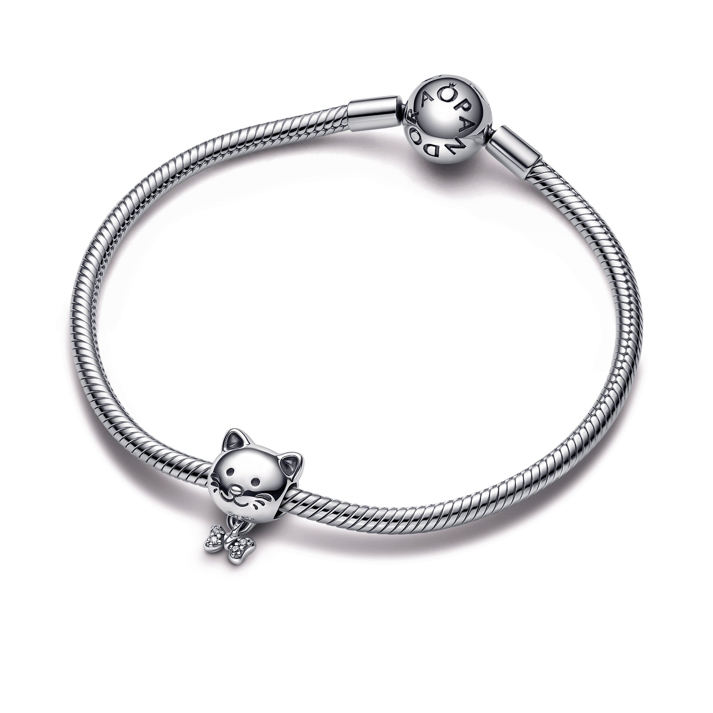 PANDORA Pet Cat And Bow Charm Sterling Silver Charms Bracelet Charm Jewelry Gift