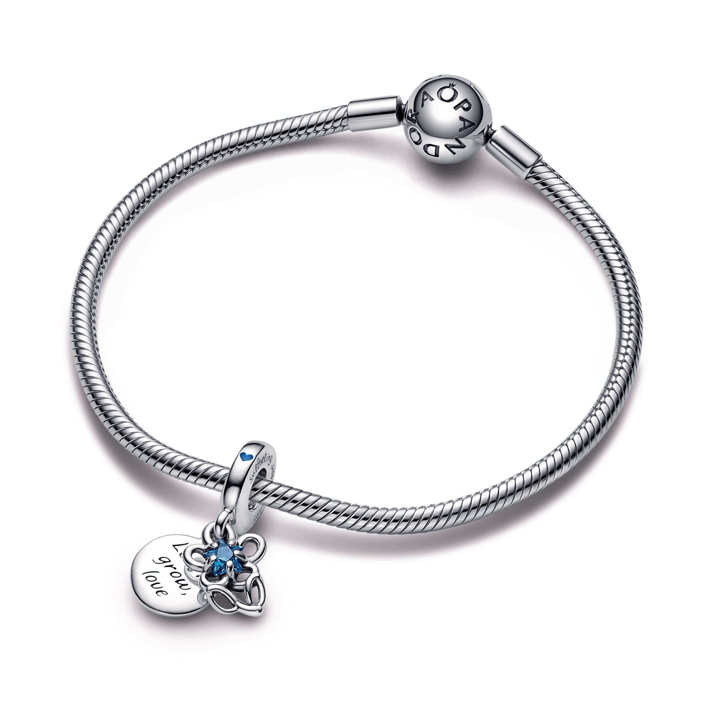 PANDORA Blooming Flower Double Dangle Charm Crystals Charms Bracelet Charm Jewelry Gift