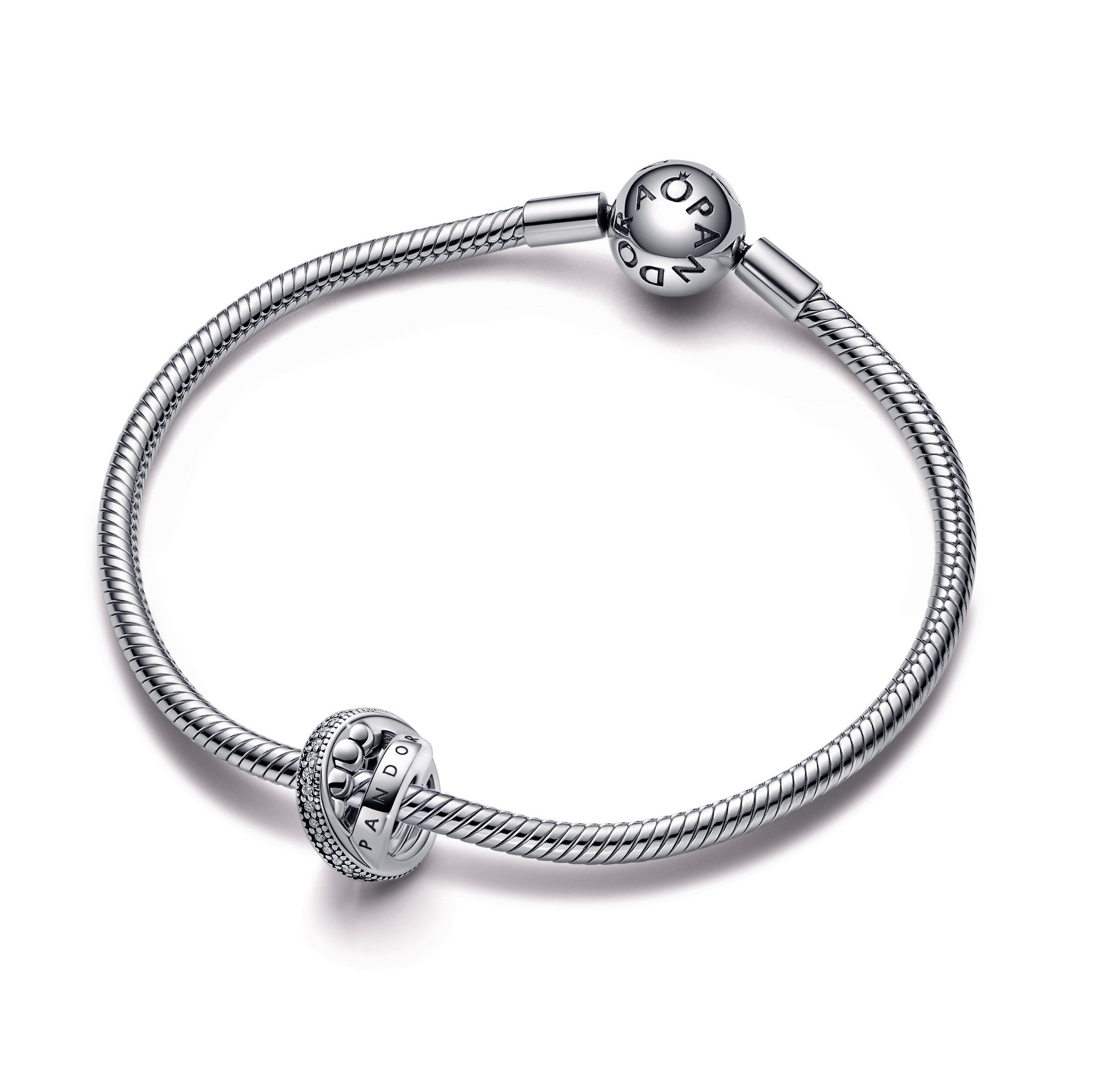PANDORA Logo Pavé And Beads Charm Sterling Silver Charms Bracelet Charm Jewelry Gift