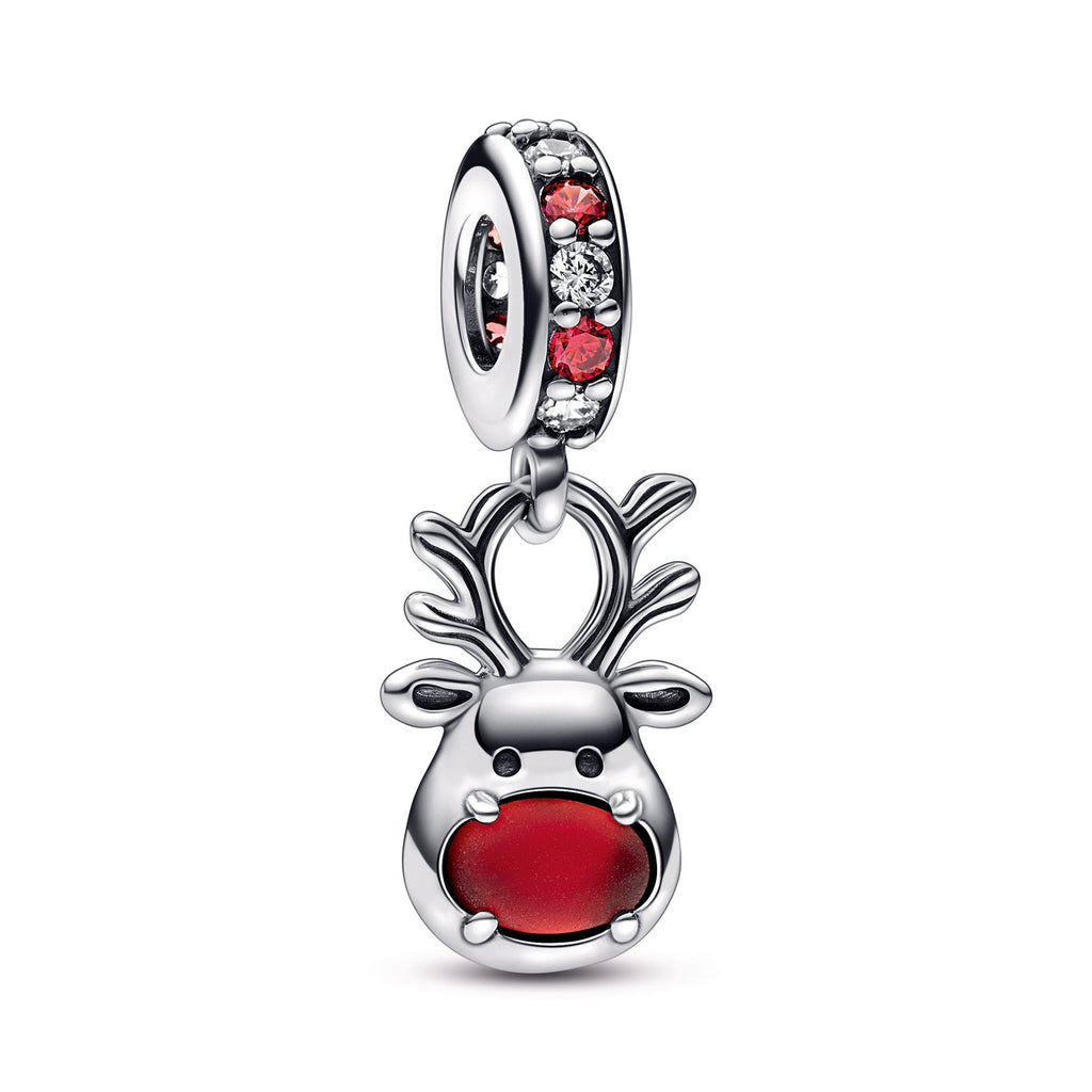 PANDORA Red Nose Reindeer Murano Dangle Charm Cubic Zirconia Charms Bracelet Charm Jewelry Gift