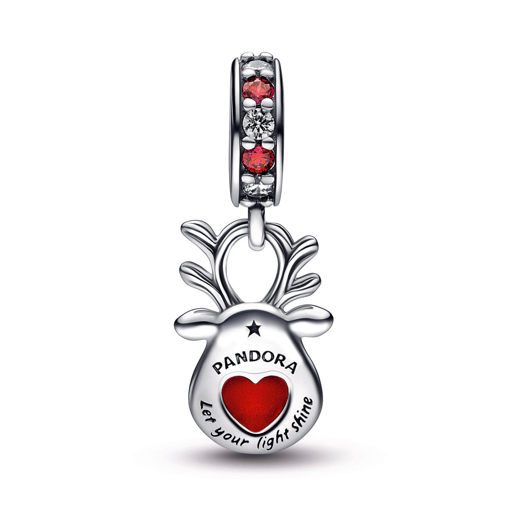 PANDORA Red Nose Reindeer Murano Dangle Charm Cubic Zirconia Charms Bracelet Charm Jewelry Gift