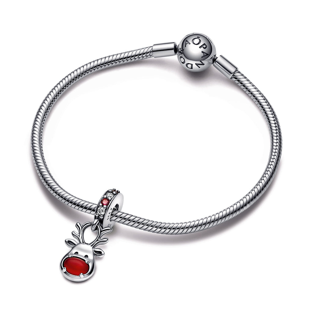 PANDORA Red Nose Reindeer Murano Dangle Charm Cubic Zirconia Charms Bracelet Charm Jewelry Gift