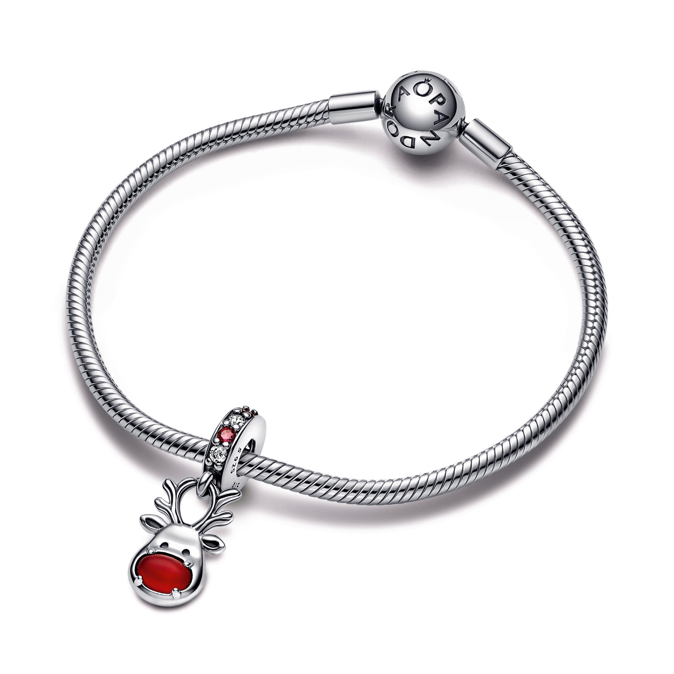 PANDORA Red Nose Reindeer Murano Dangle Charm Cubic Zirconia Charms Bracelet Charm Jewelry Gift