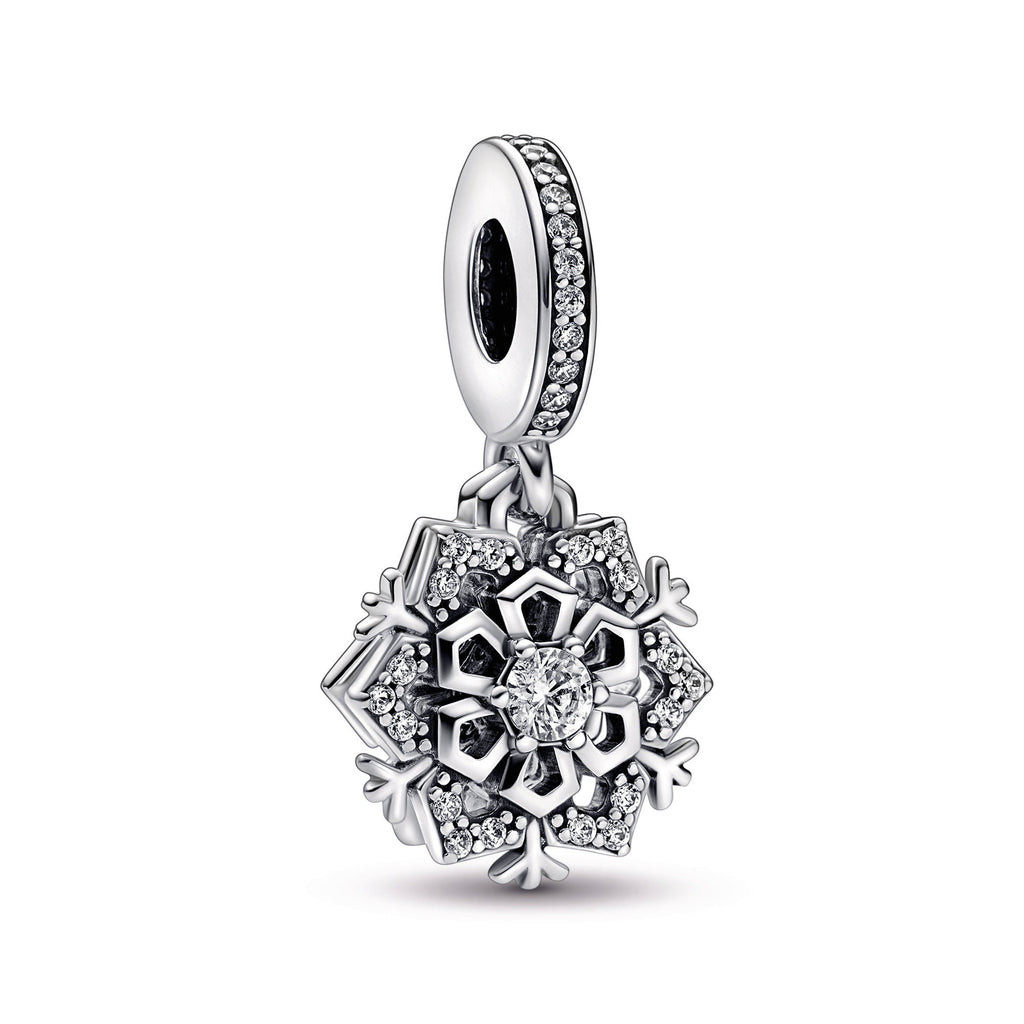 PANDORA Sparkling Snowflake Double Dangle Charm Cubic Zirconia Charms Bracelet Charm Jewelry Gift