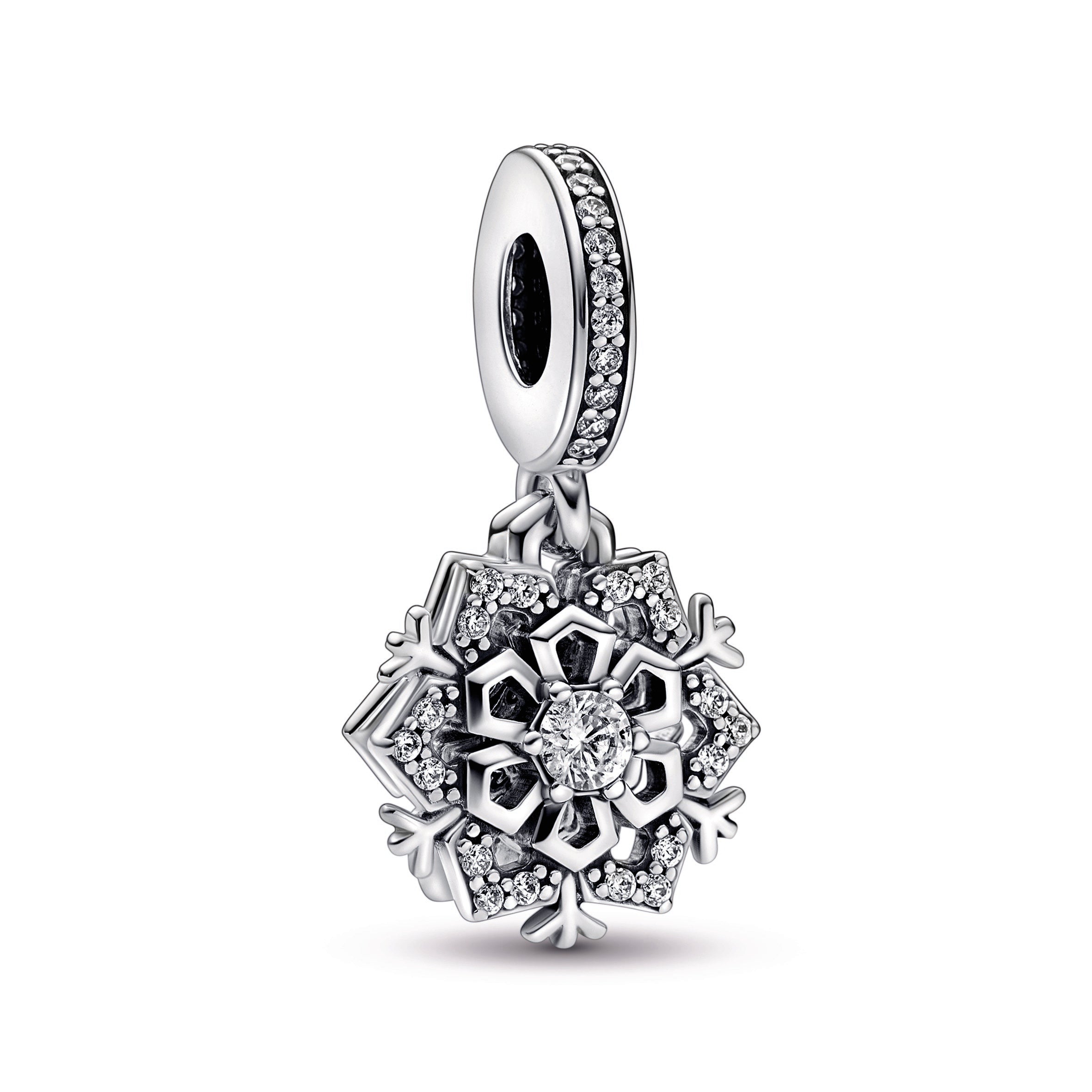 PANDORA Sparkling Snowflake Double Dangle Charm Cubic Zirconia Charms Bracelet Charm Jewelry Gift