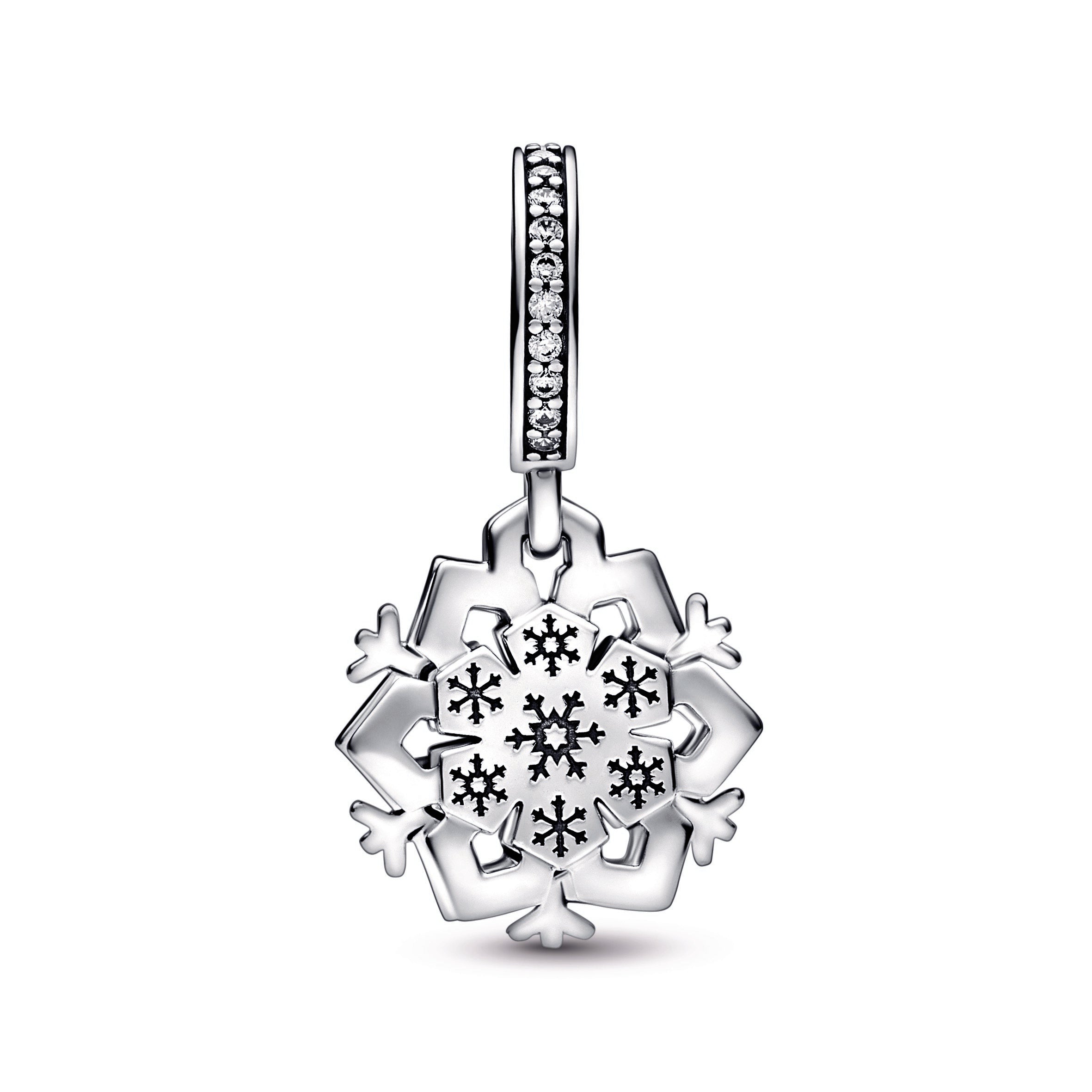 PANDORA Sparkling Snowflake Double Dangle Charm Cubic Zirconia Charms Bracelet Charm Jewelry Gift