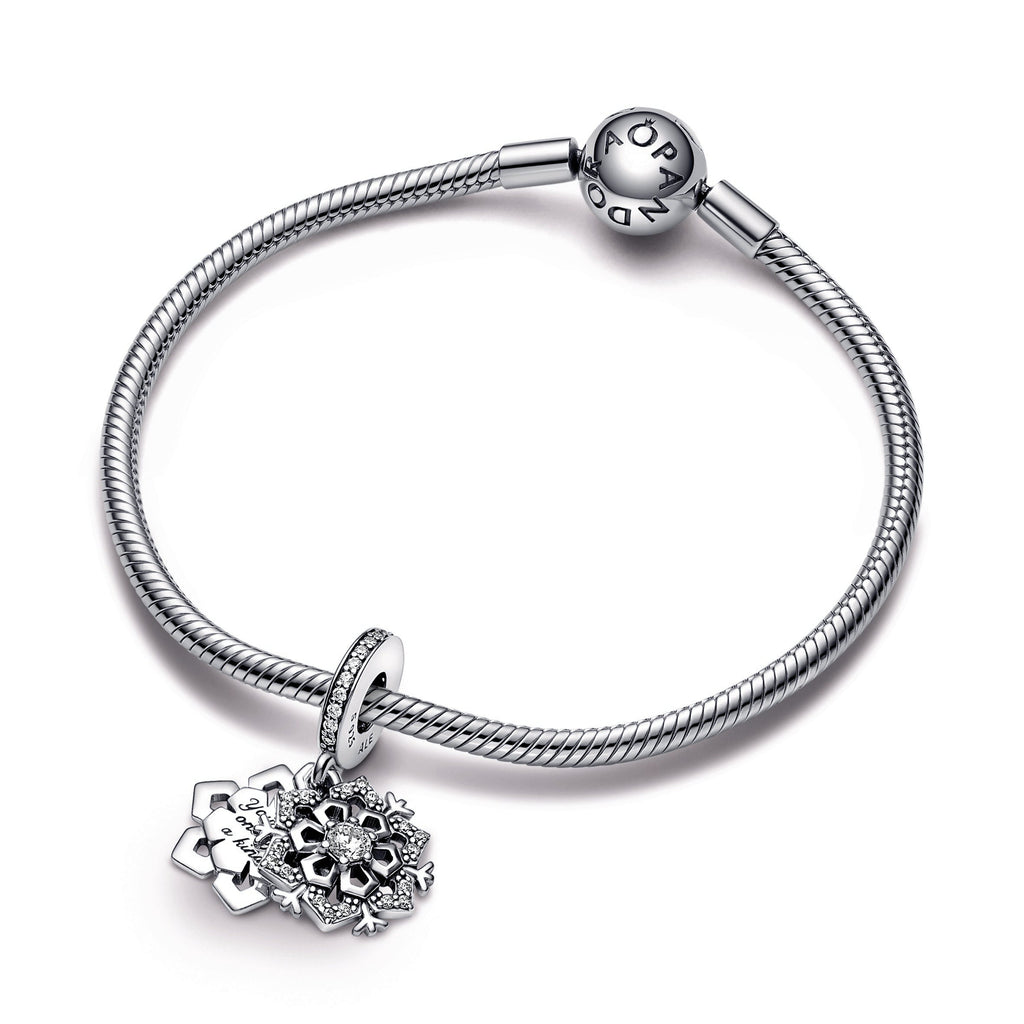 PANDORA Sparkling Snowflake Double Dangle Charm Cubic Zirconia Charms Bracelet Charm Jewelry Gift