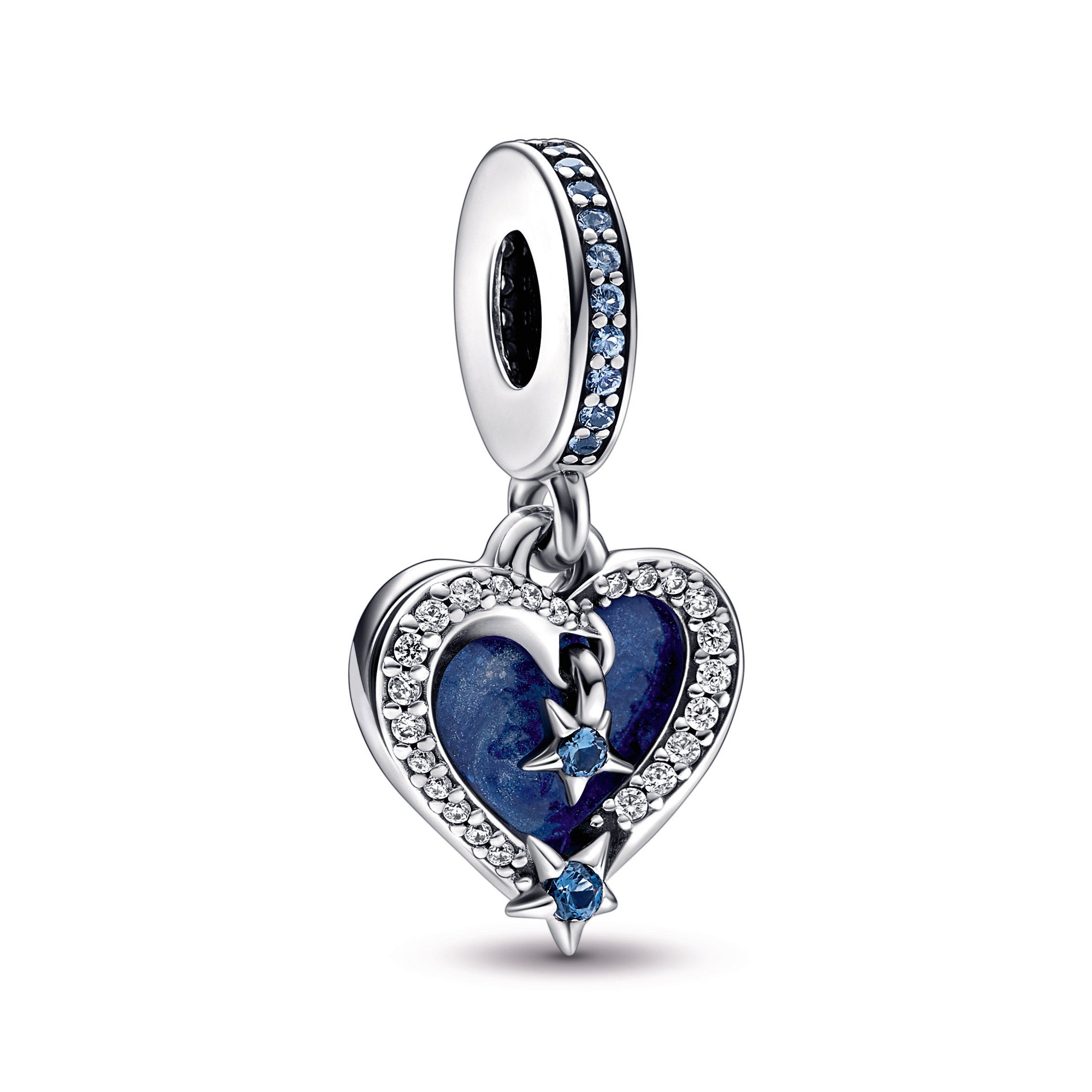 PANDORA Celestial Shooting Star Heart Double Dangle Charm Crystals Charms Bracelet Charm Jewelry Gift