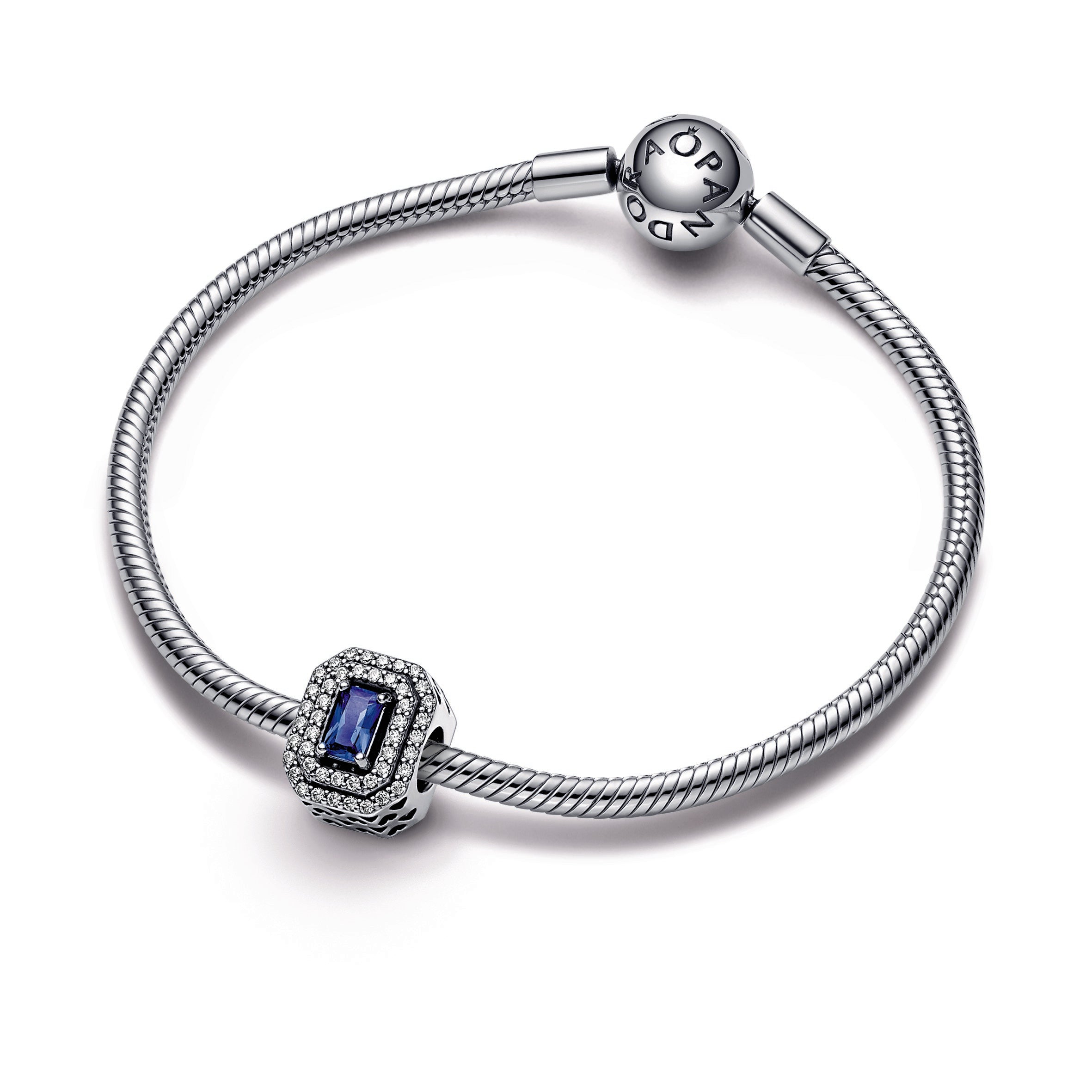 PANDORA Blue Sparkling Levelled Rectangular Charm Crystals Charms Bracelet Charm Jewelry Gift
