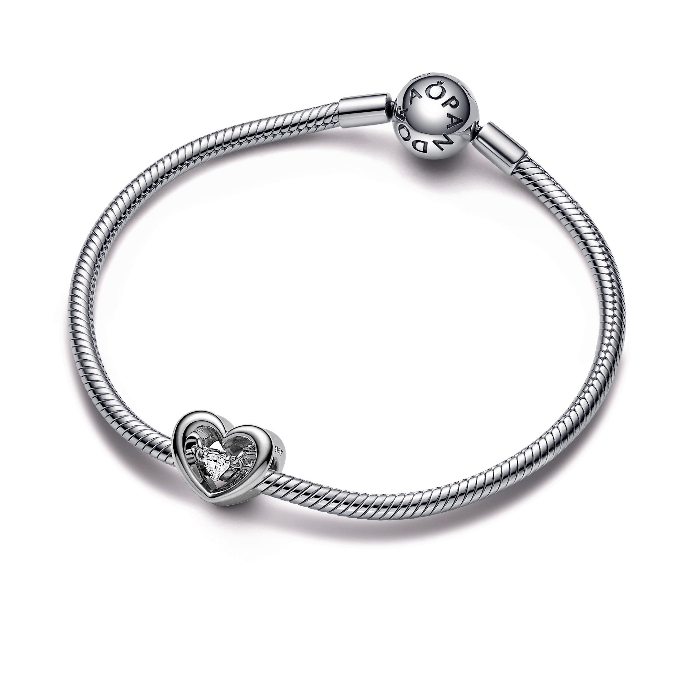 PANDORA Radiant Heart And Floating Stone Charm Cubic Zirconia Charms Bracelet Charm Jewelry Gift