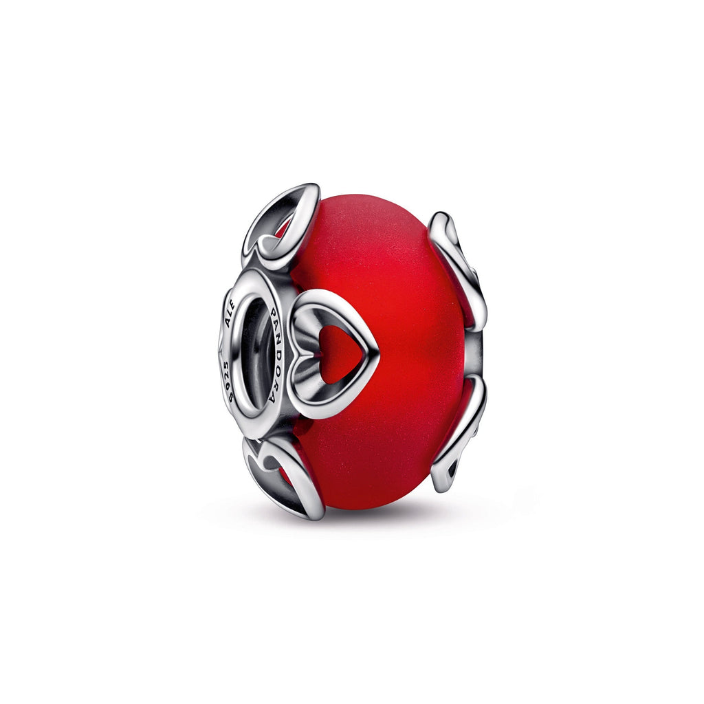 PANDORA Frosted Red Murano Glass And Hearts Charm Charms Bracelet Charm Jewelry Gift