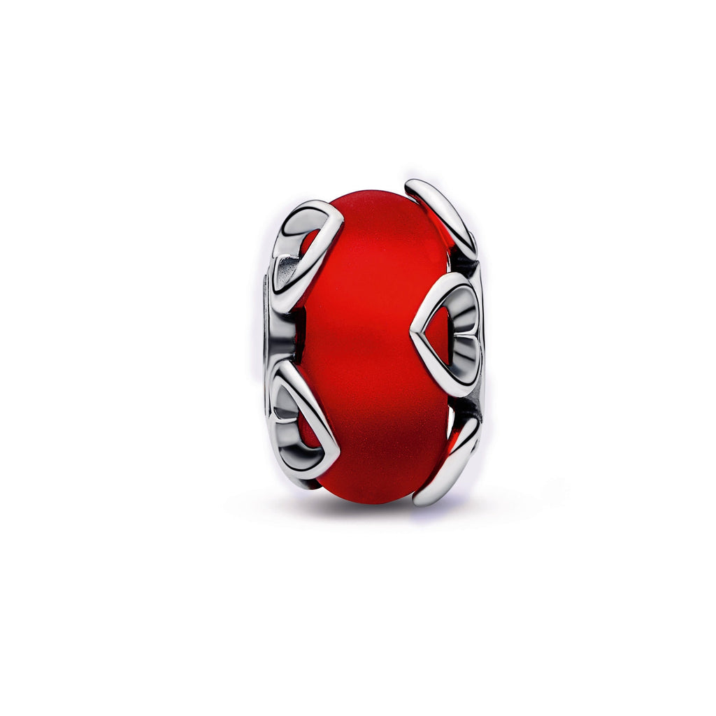 PANDORA Frosted Red Murano Glass And Hearts Charm Charms Bracelet Charm Jewelry Gift